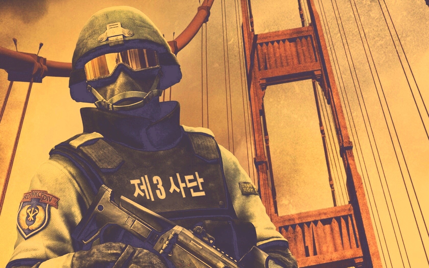 Солдат на мосту Золотые Ворота обои