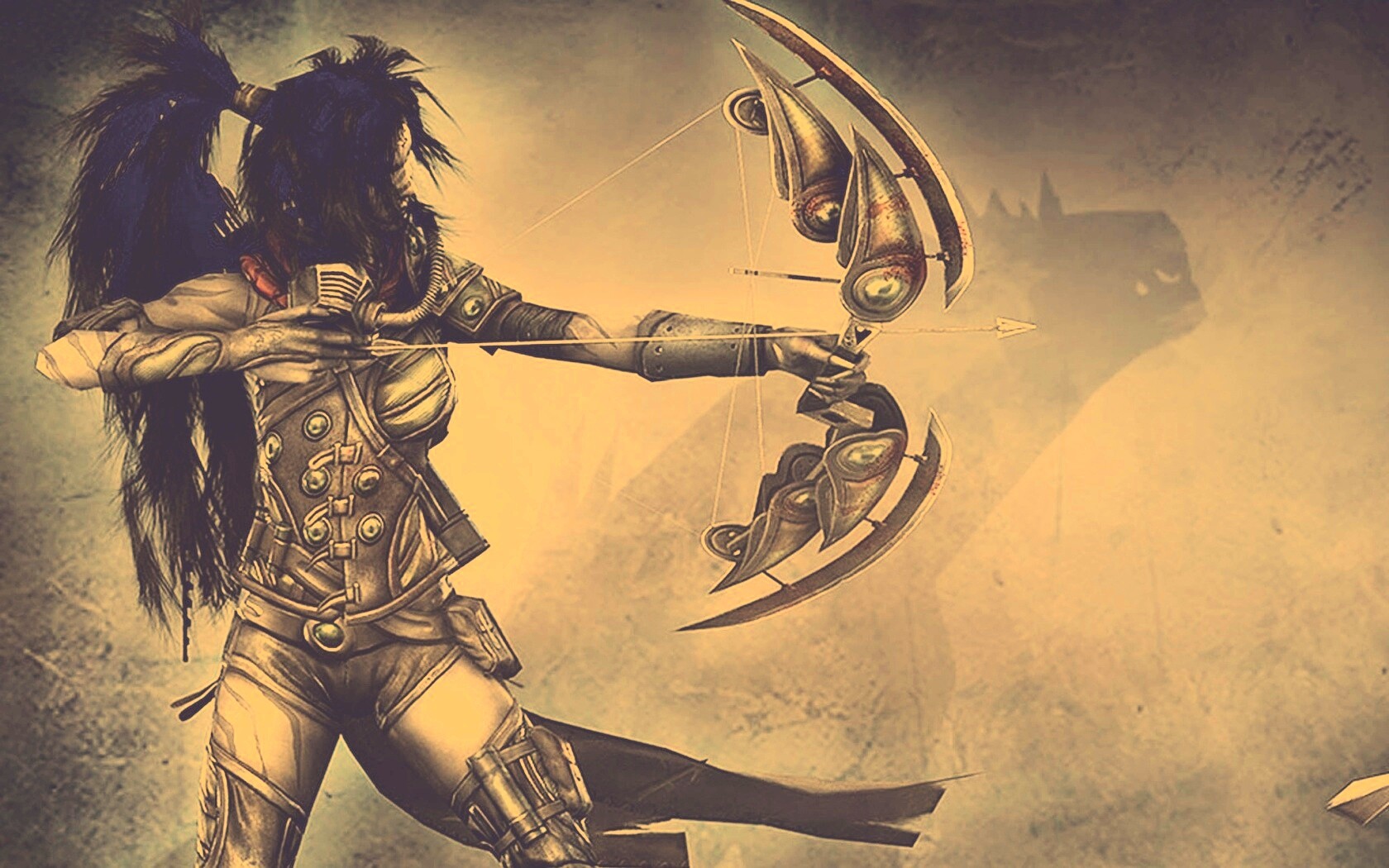 Лучница с боевым псмо обои