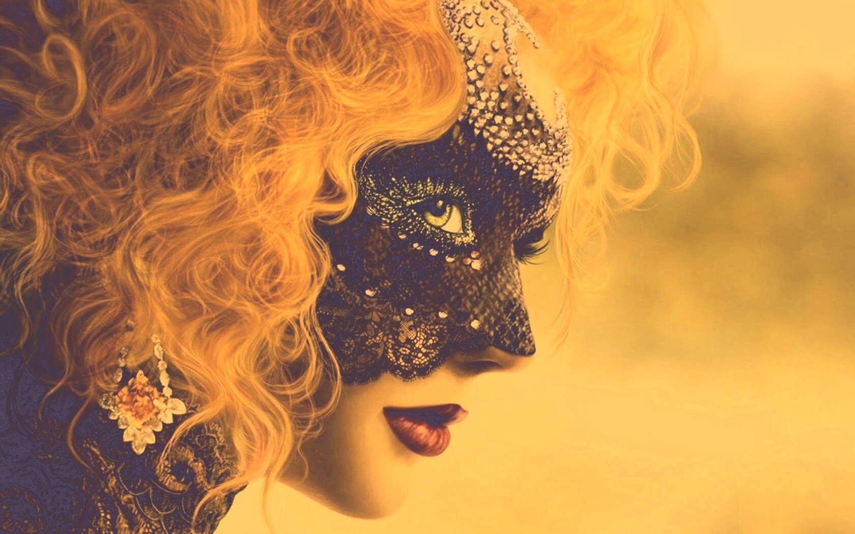 Девушка в карнавальной маске обои