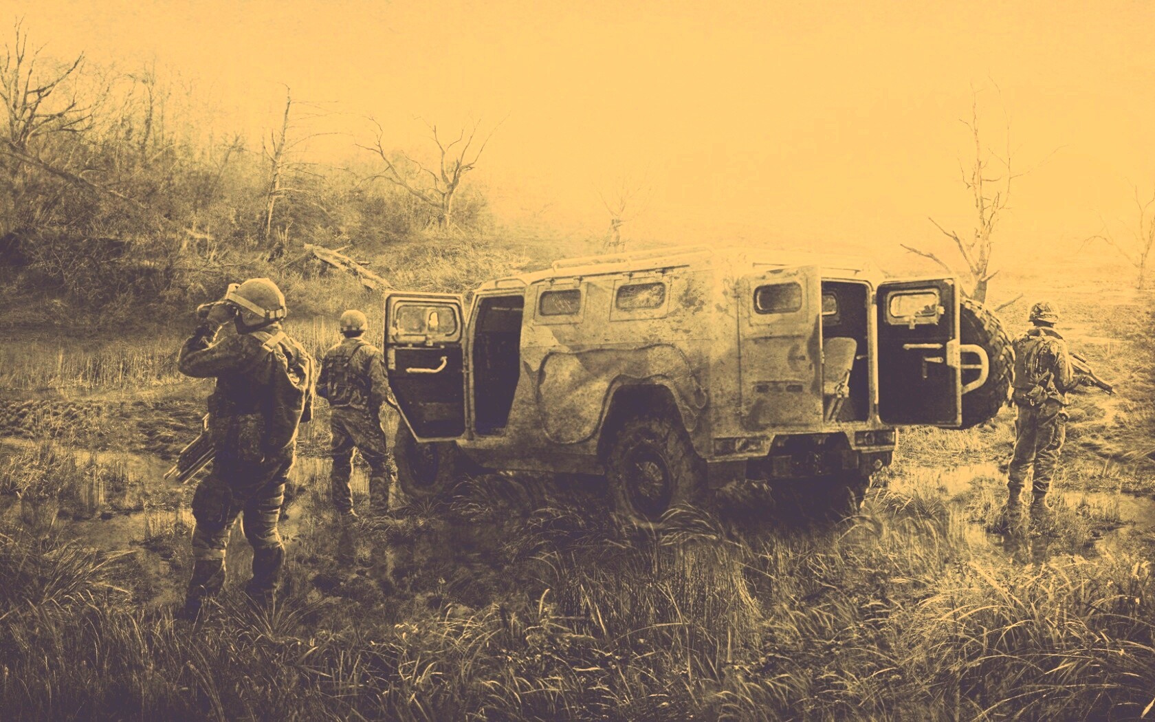 Солдаты из сталкера на болоте обои