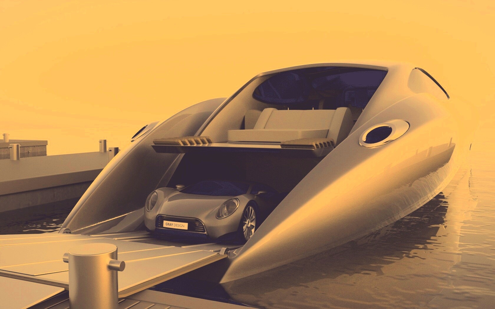 Яхта с автомобилем на борту обои