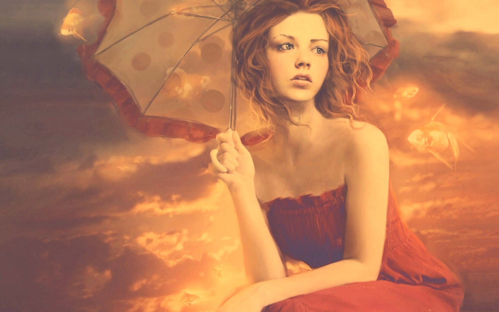 Девушка с зонтиком обои