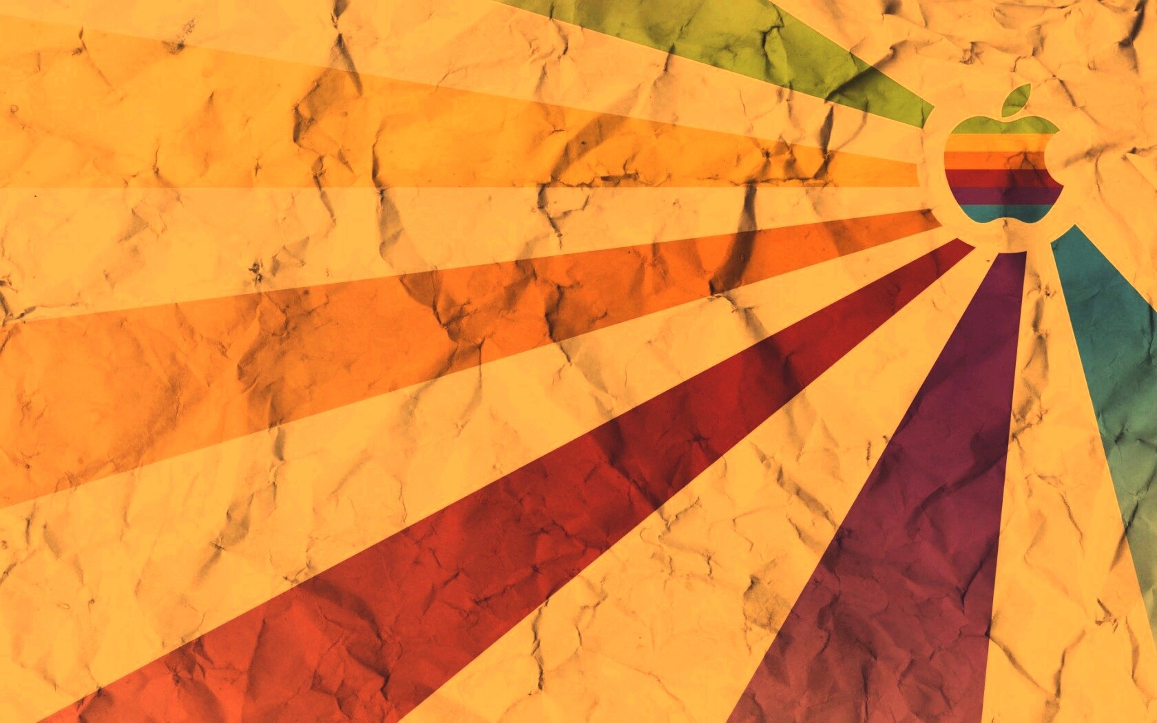 Радужный логотип Apple на мятой бумаге обои