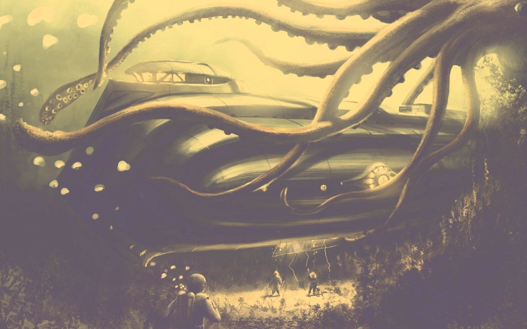 Наутилус в плену щупалец обои