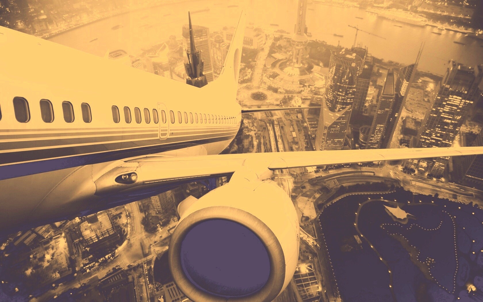 Взлет над городом обои