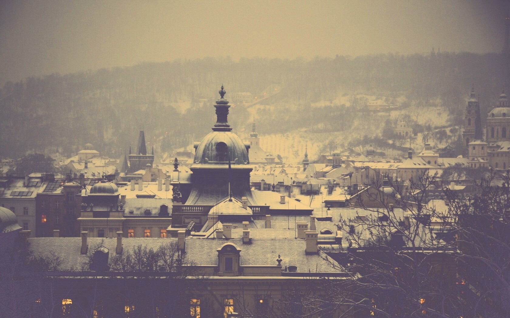 Город зимой обои