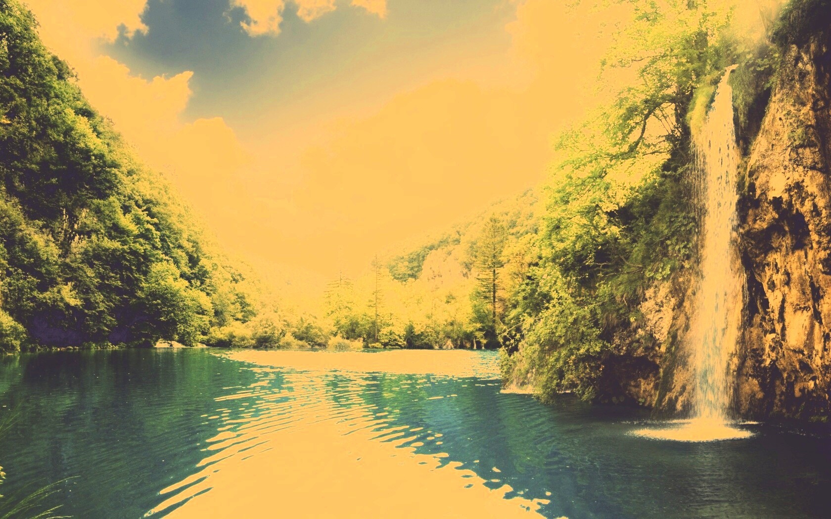 Водопад у реки обои