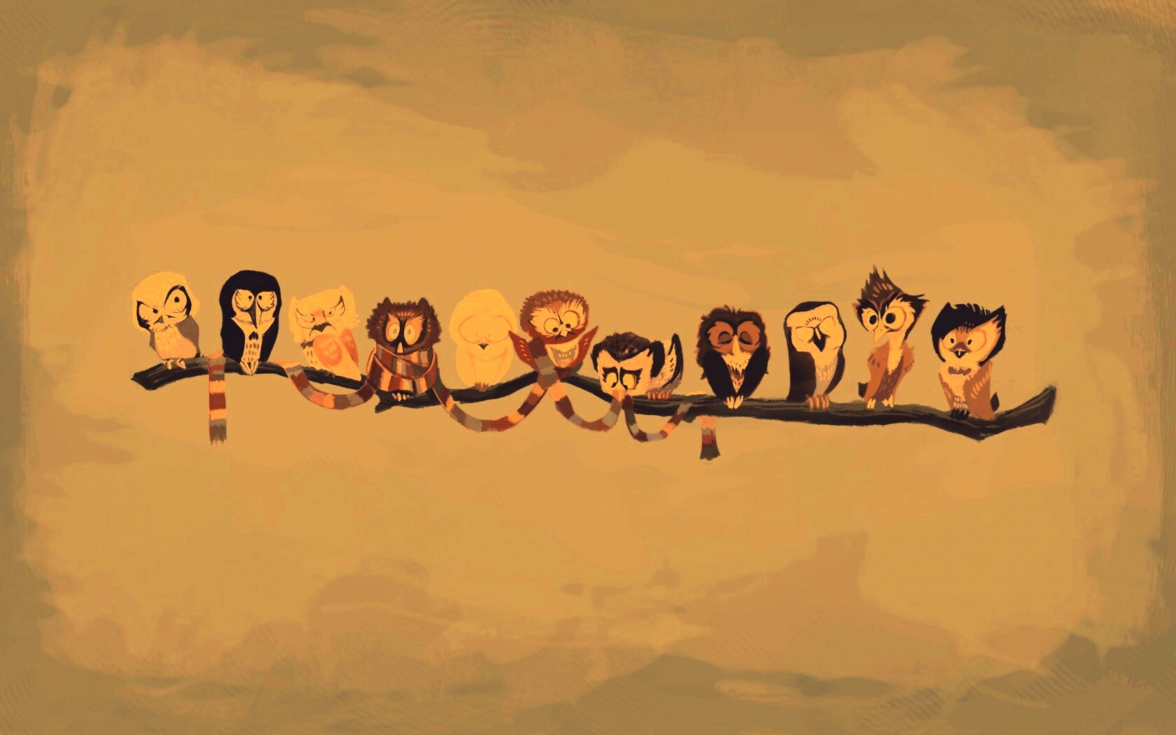 Совы на ветке обои