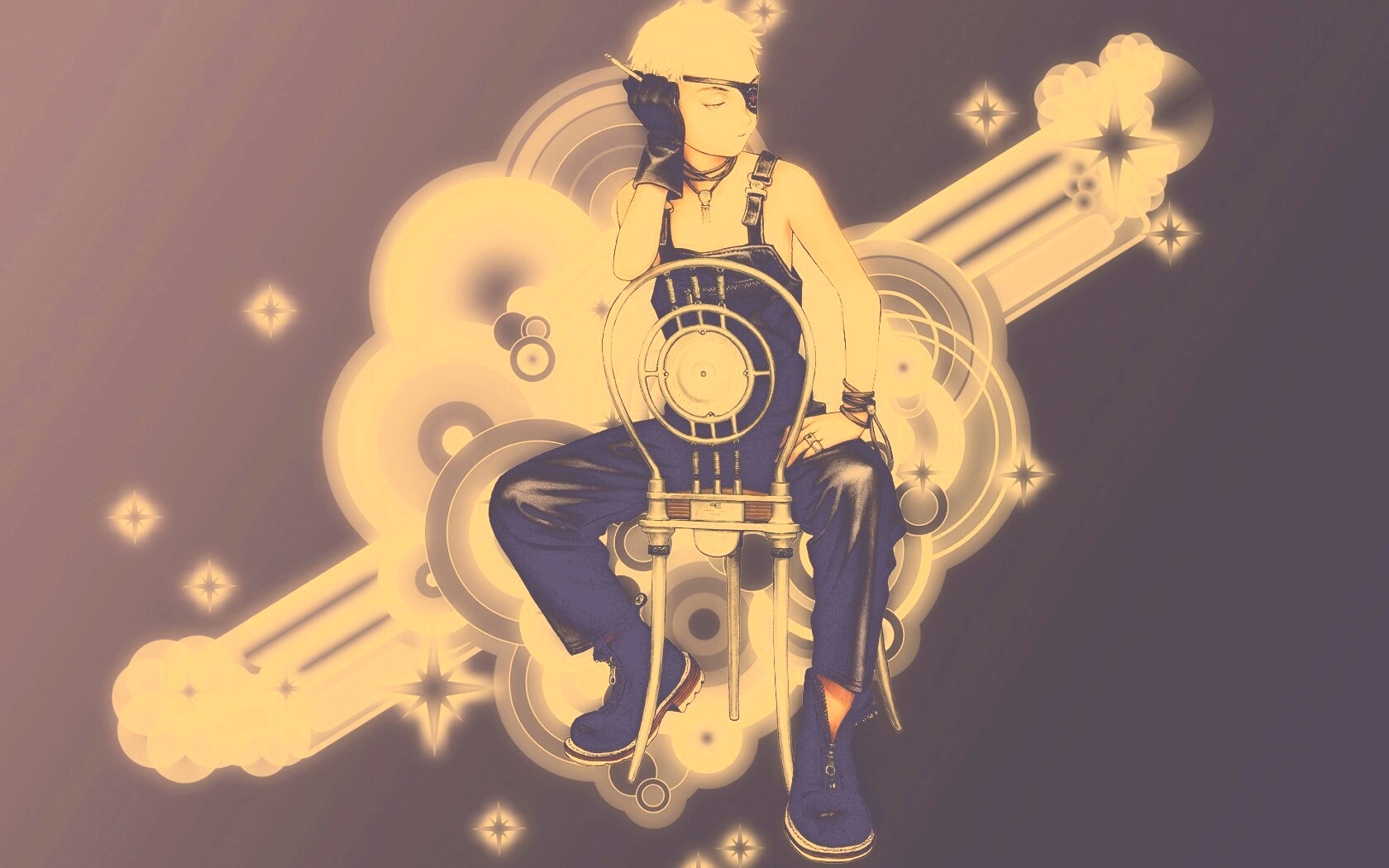 Одноглазый парень на стуле обои