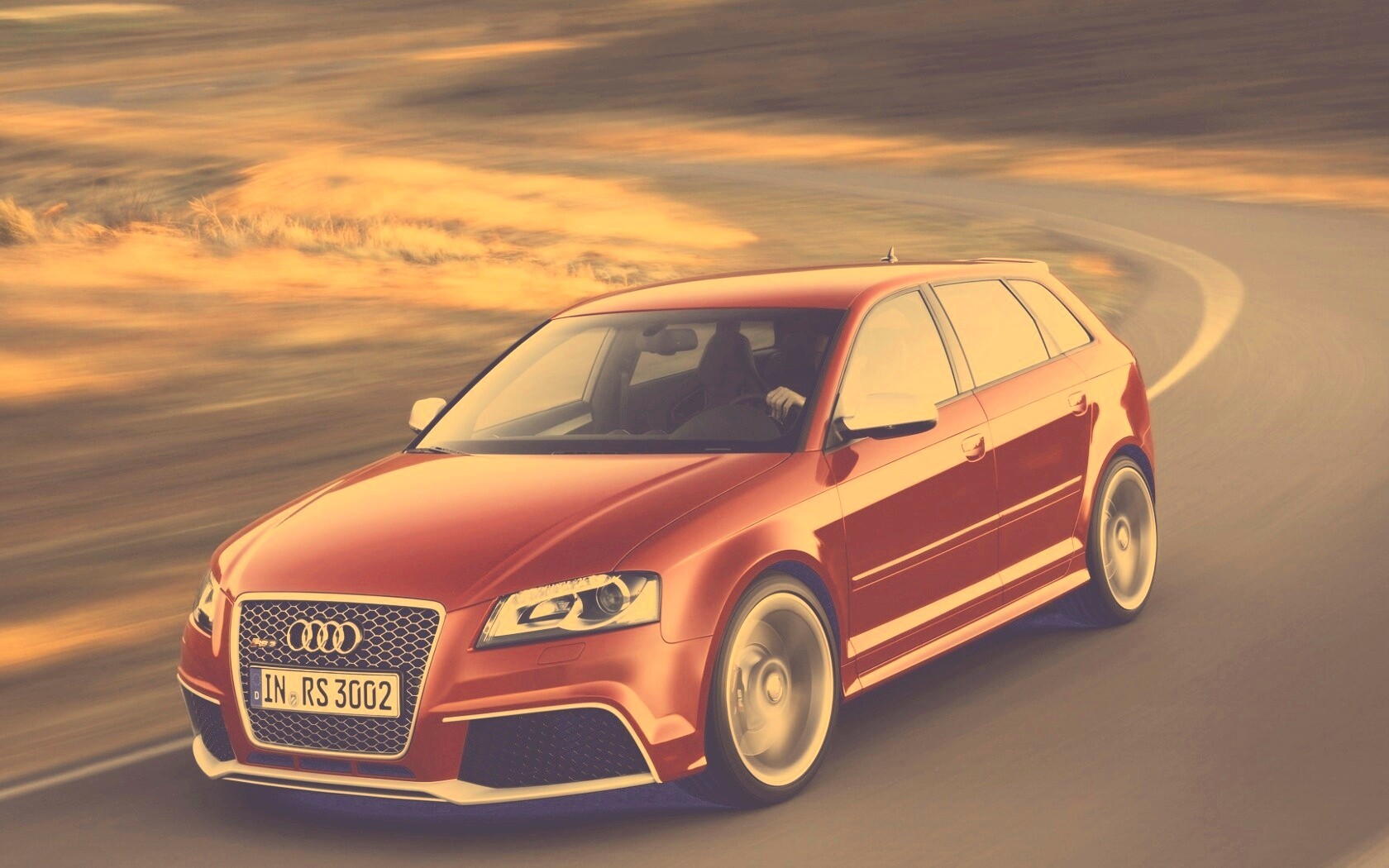 Красная ауди мчится по извилистой дороге обои