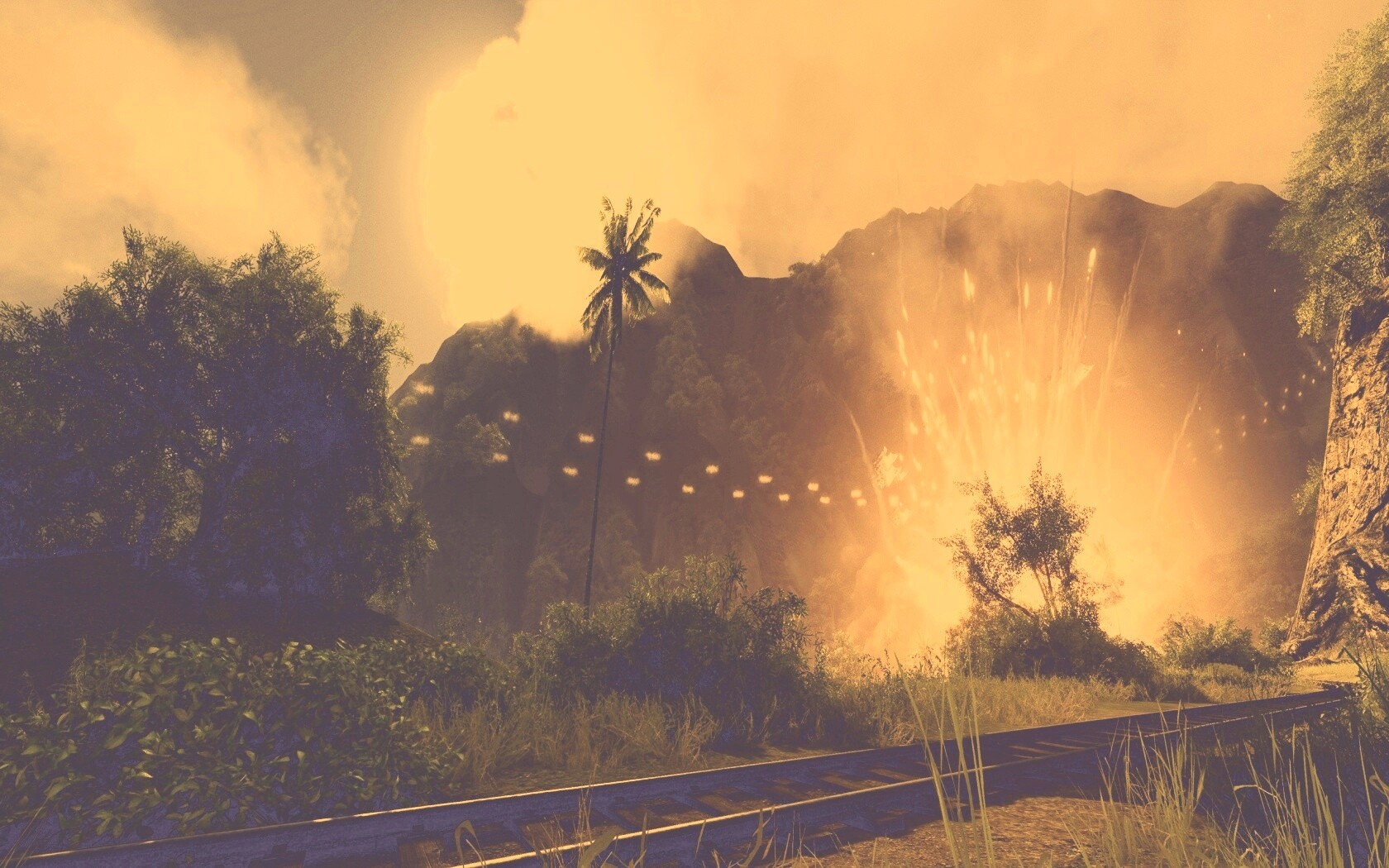 Взрыв в кустах обои