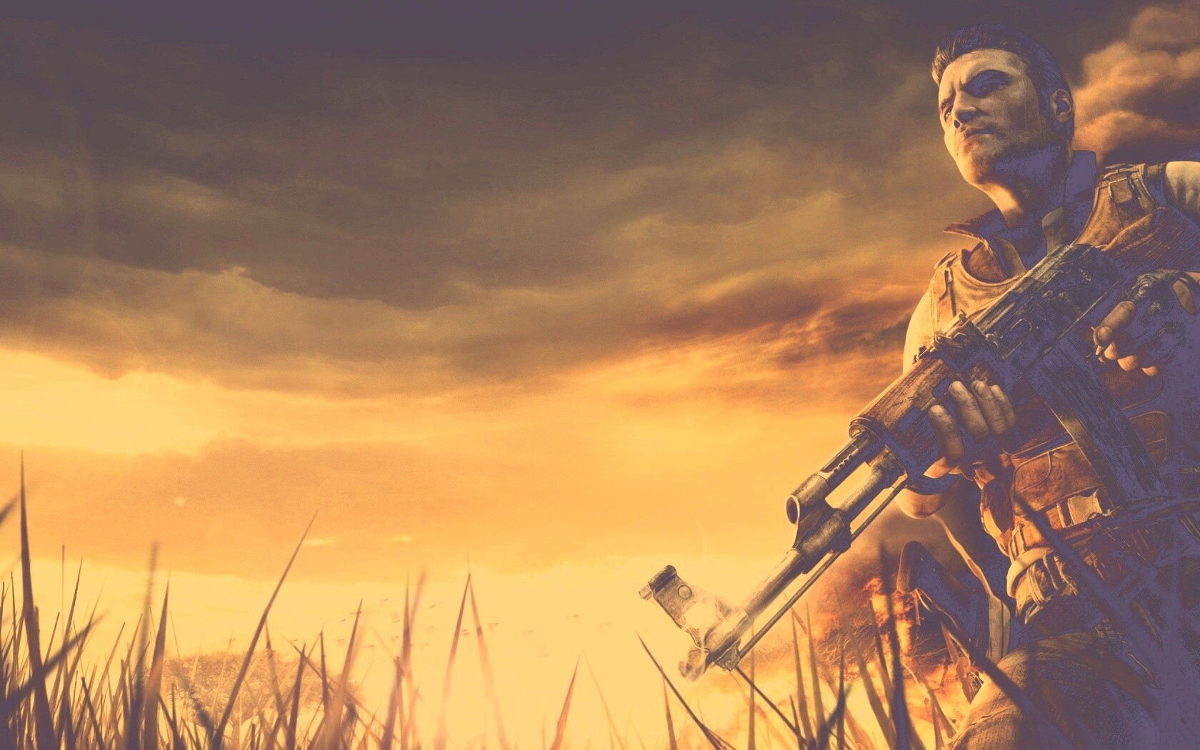 С оружием и в бронежилете обои