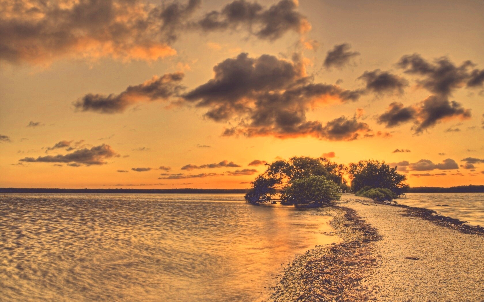 Побережье на закате обои