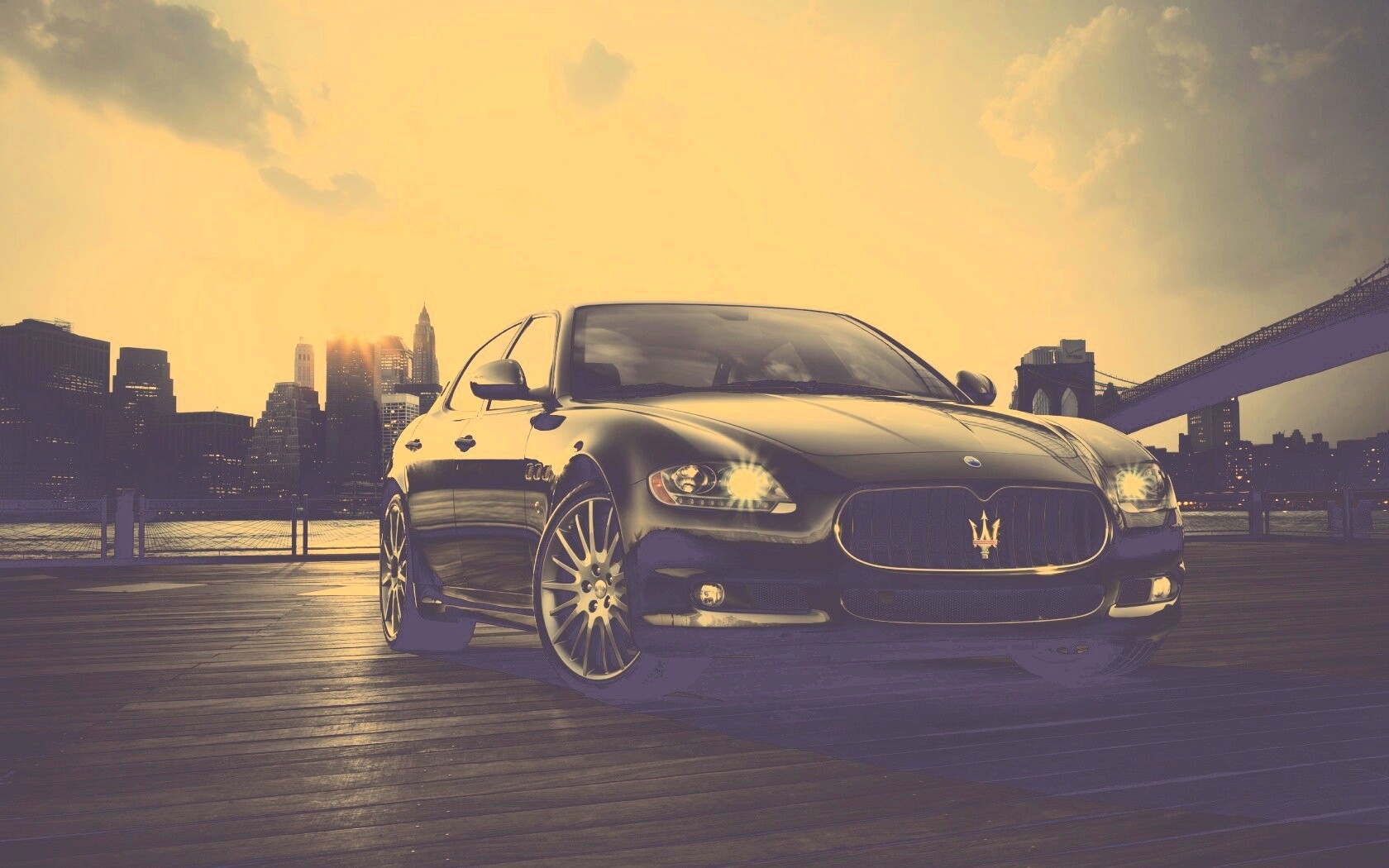 Черная мазерати на пирсе обои