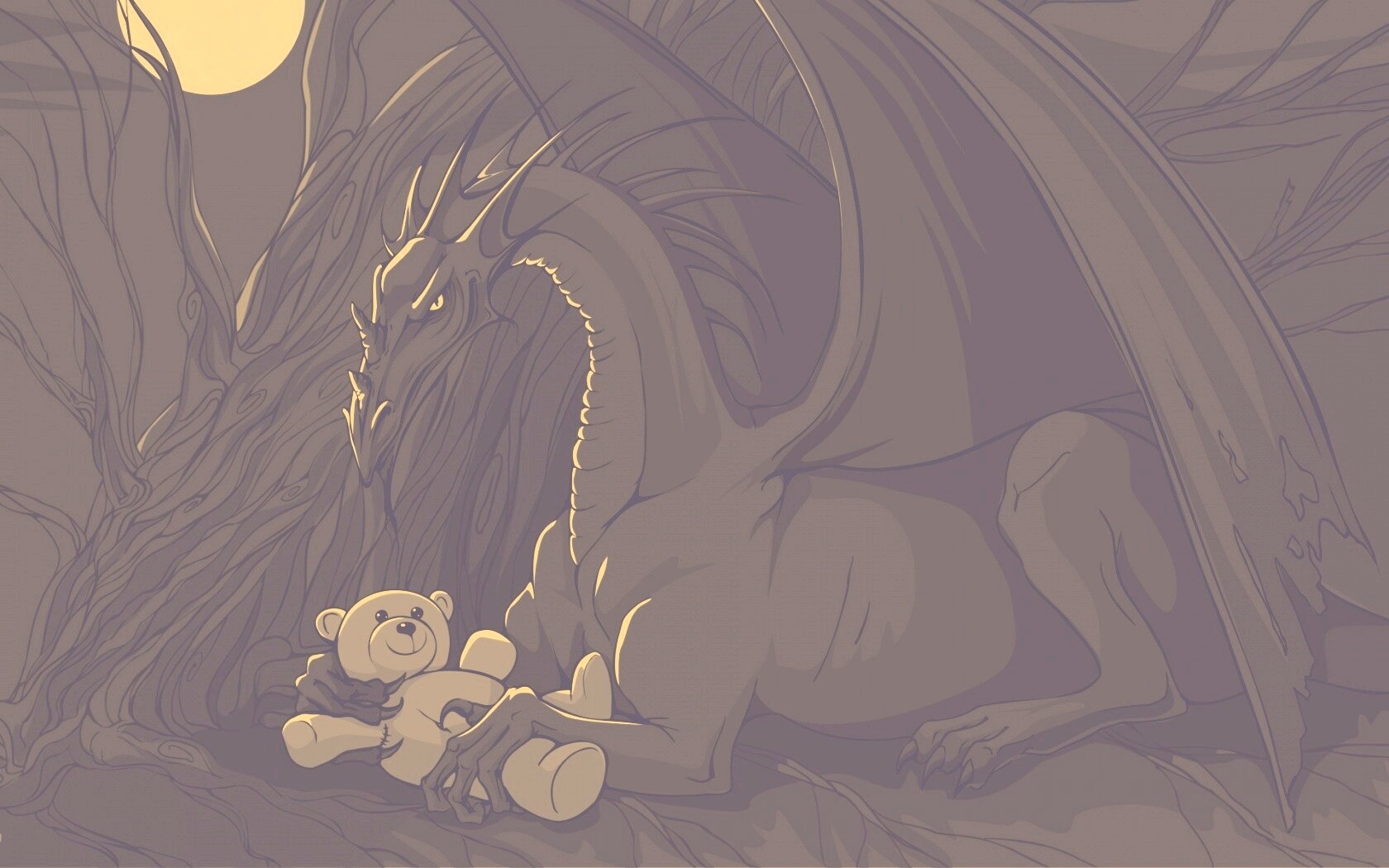 Дракон с любимой игрушкой обои