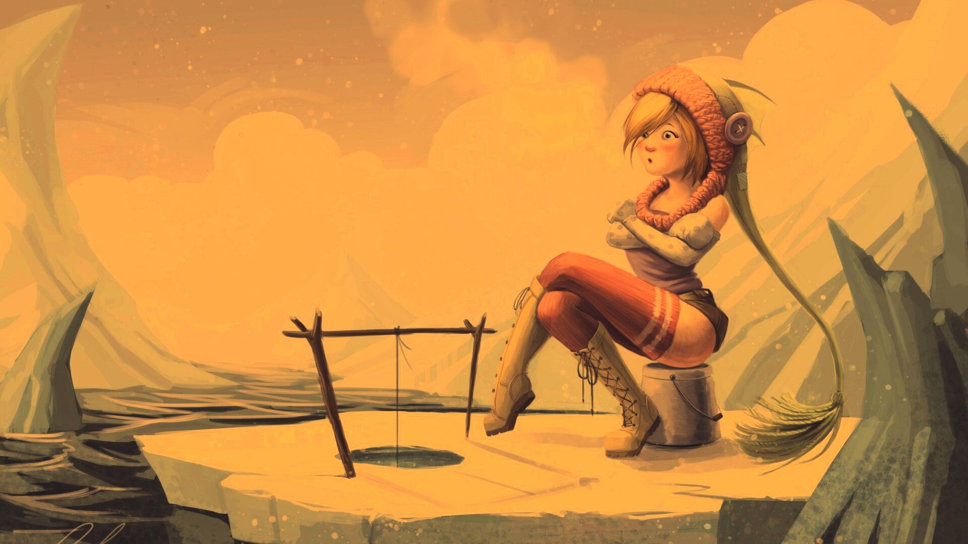 Тяготы зимней рыбалки обои