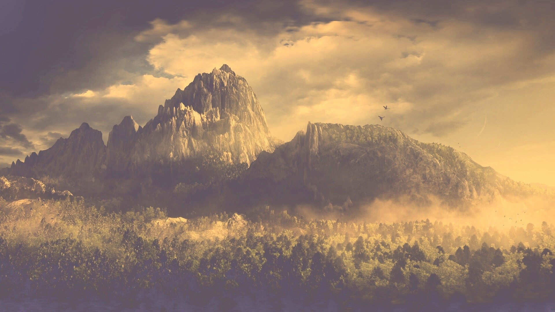 Горы посреди джунглей обои