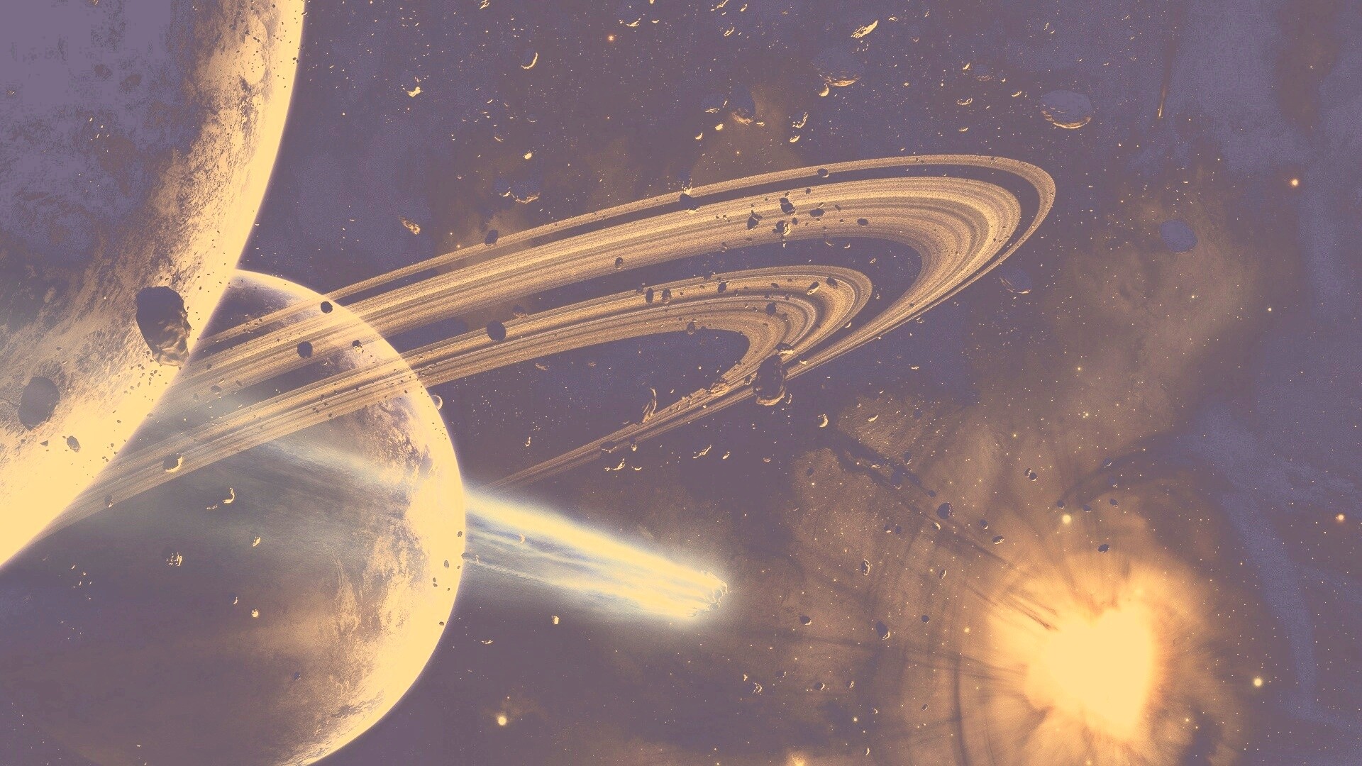 Голубой метеорит и туманность в виде сердца обои