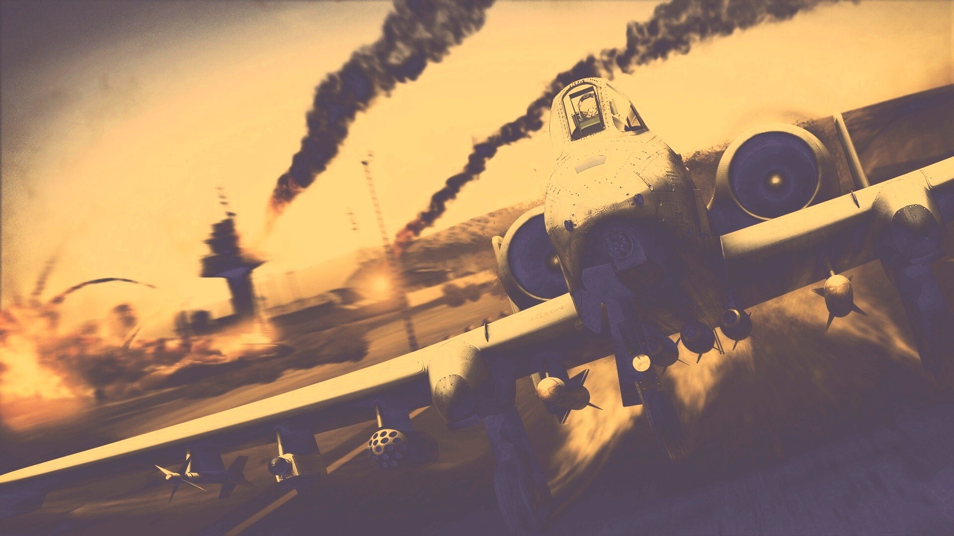 Самолет взлетает с атакованного аэродрома обои