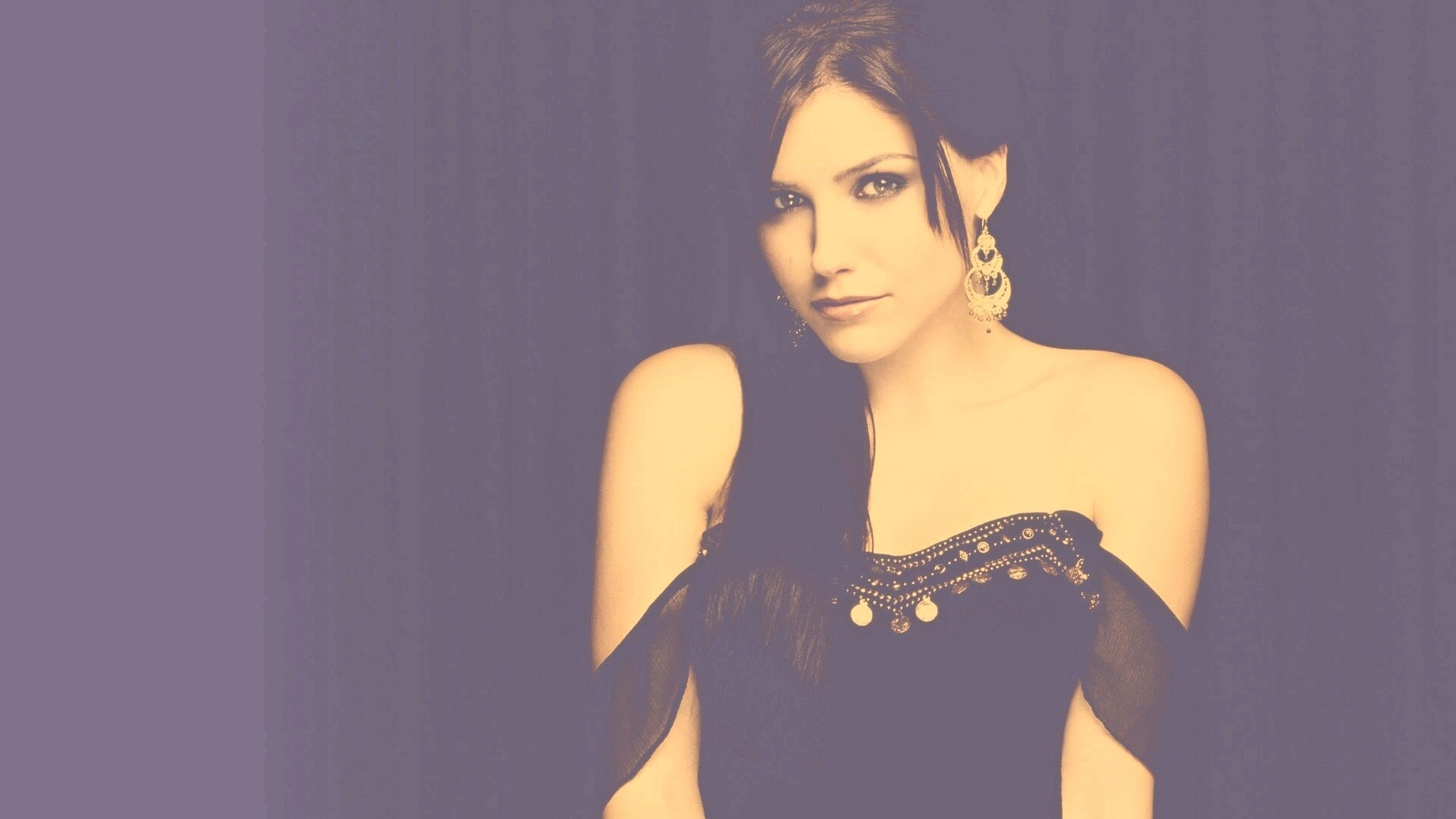 София Буш в черном платье обои