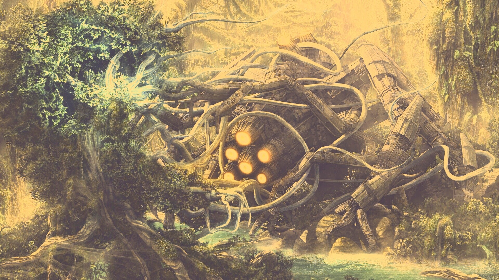 Космический корабль в джунгялх обои