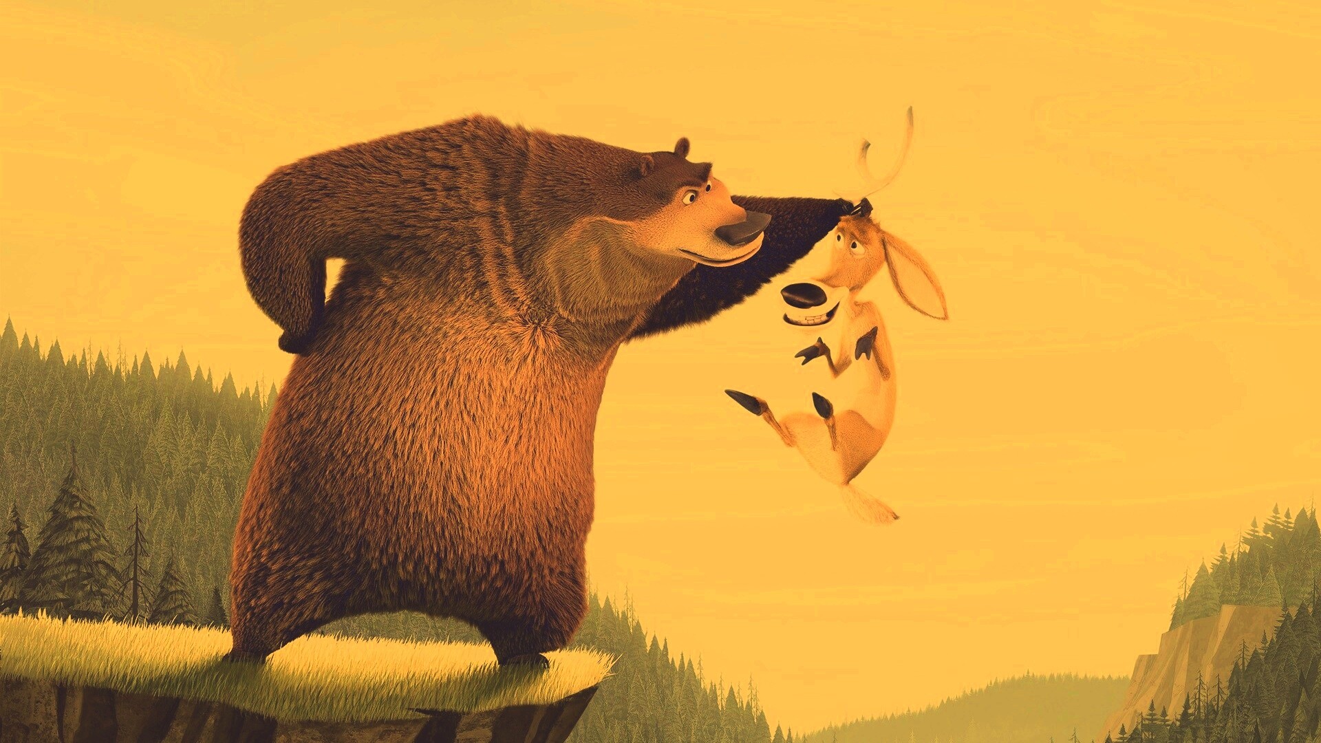 Медведь прессует оленя обои