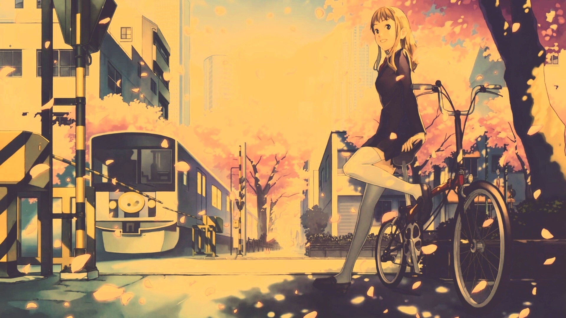 Японская школьница на велосипеде обои