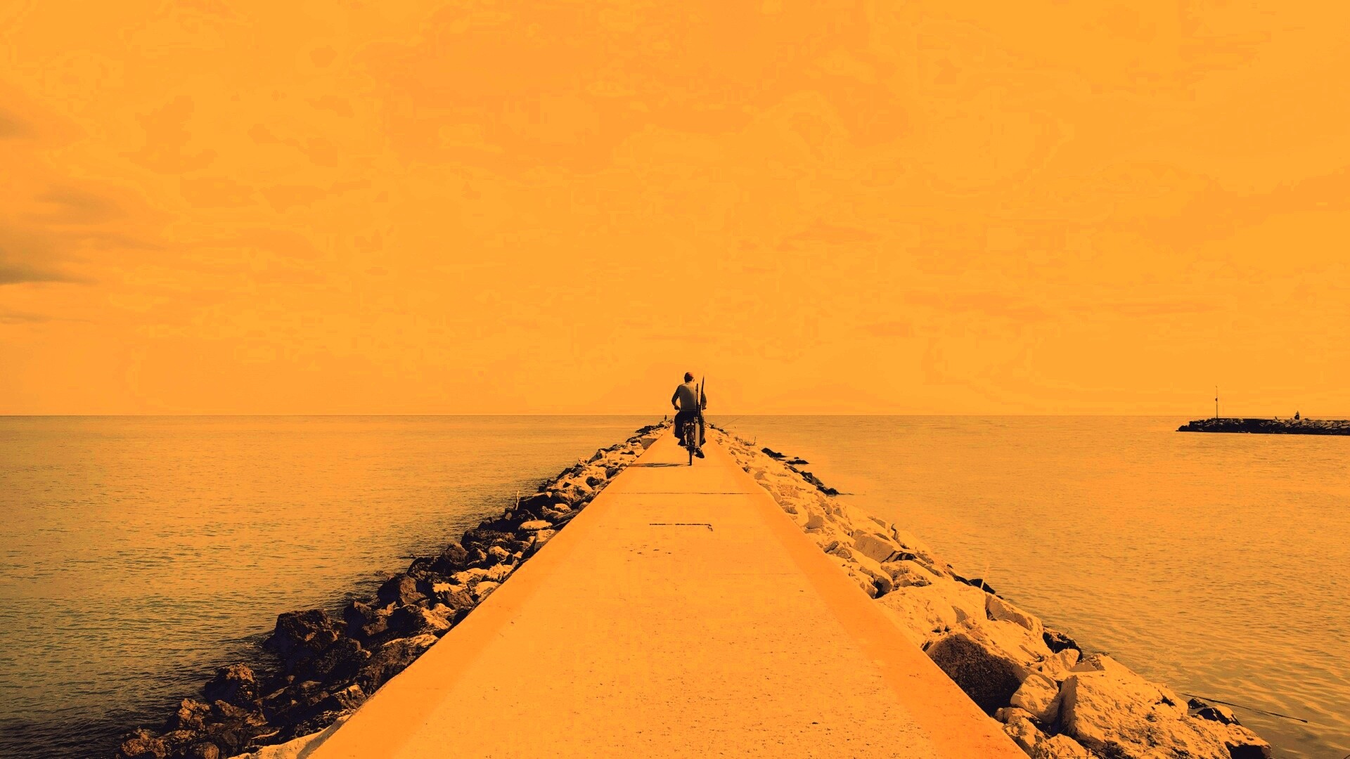 Велосепидист на волнорезе обои