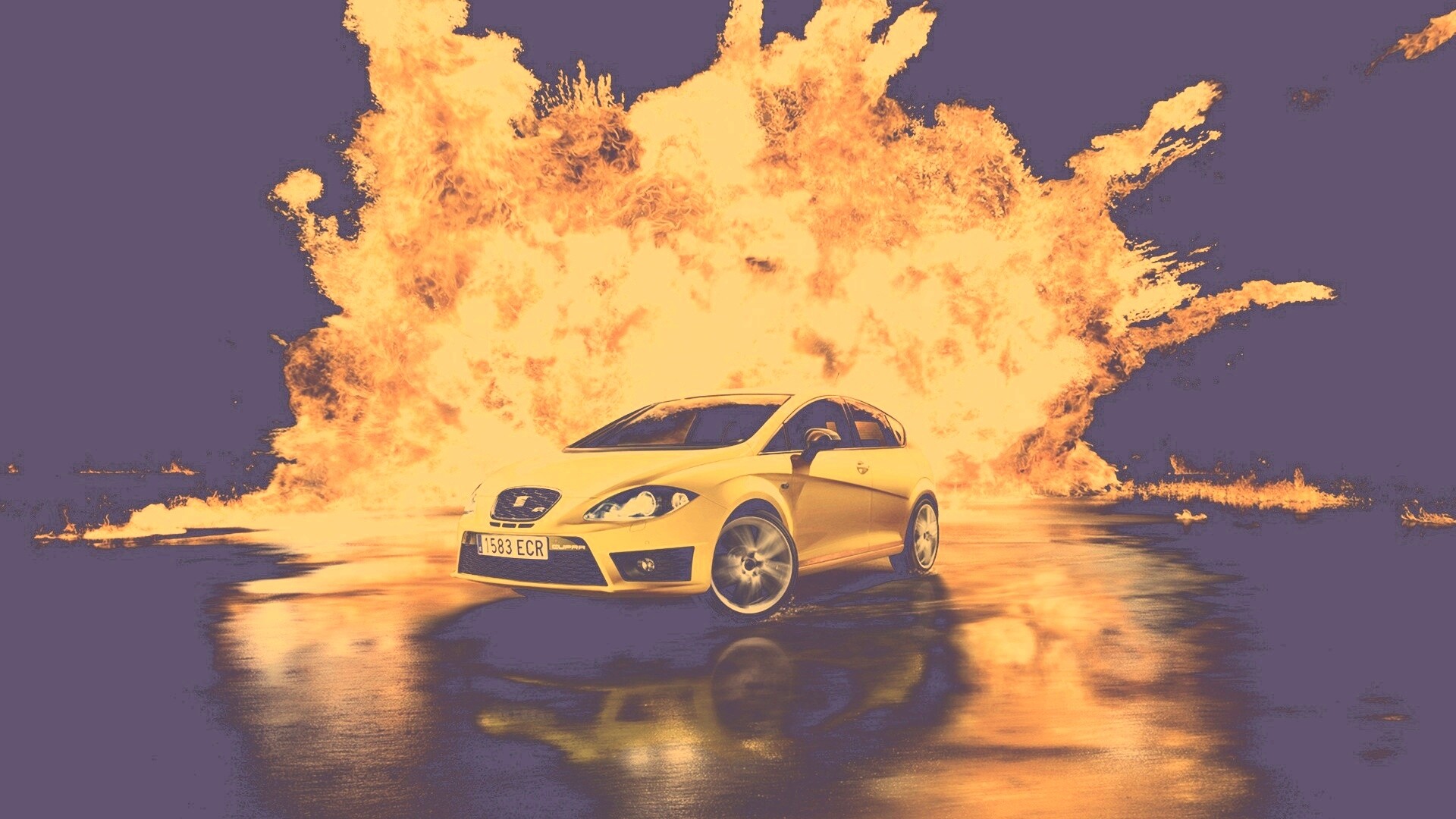 Желтый Леон на фоне взрыва обои