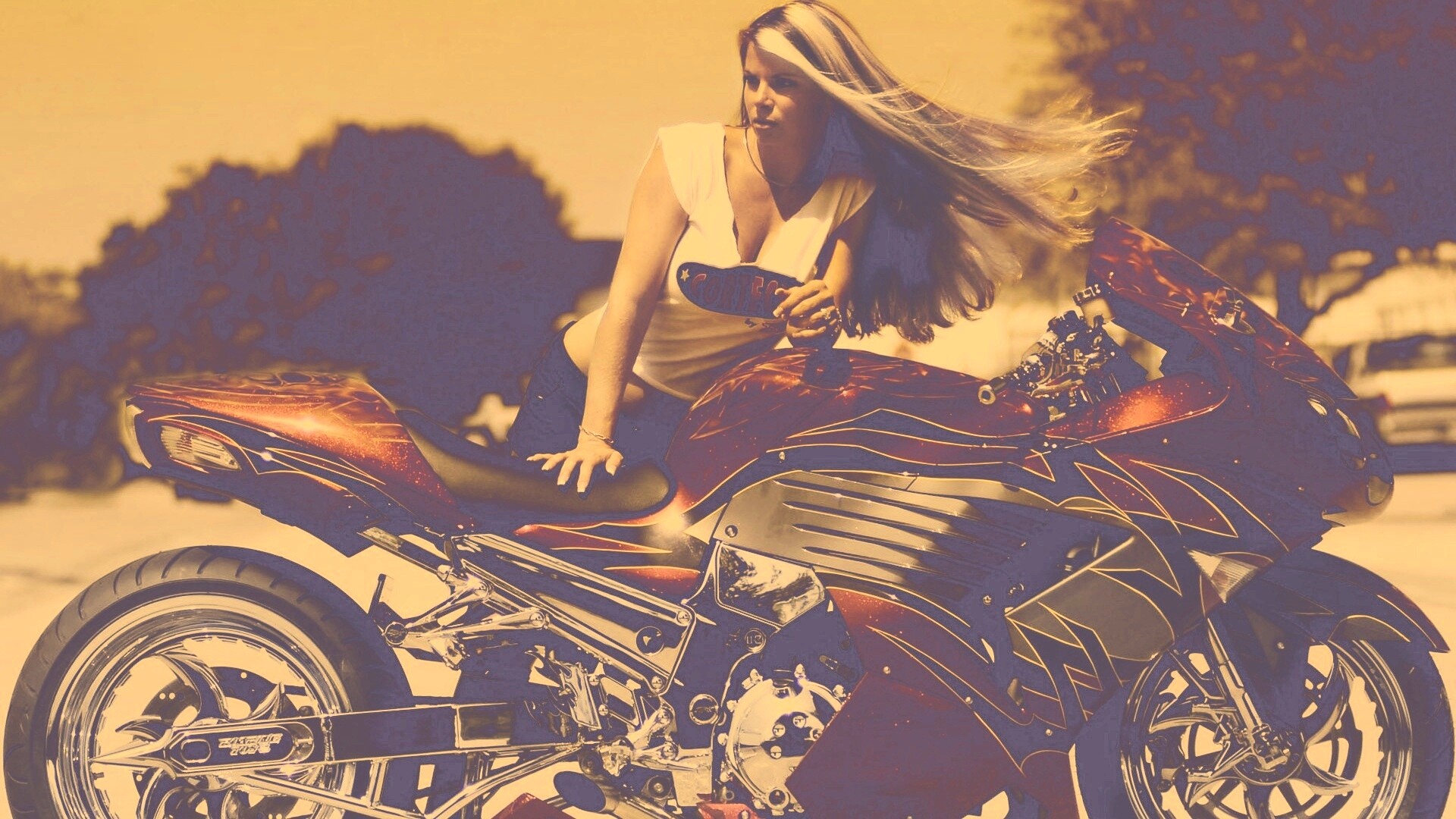 Девушка и байк обои