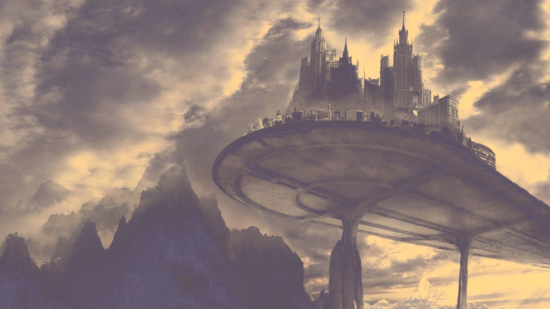 Город на вершине скал обои