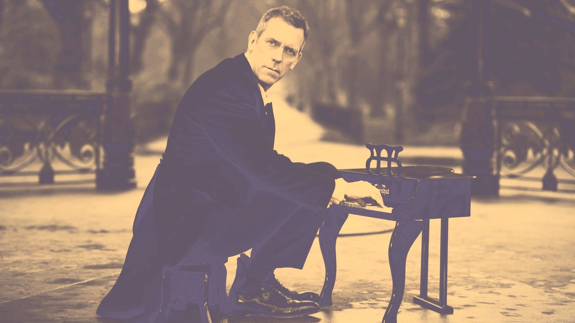 Хью Лори за маленьким роялем обои