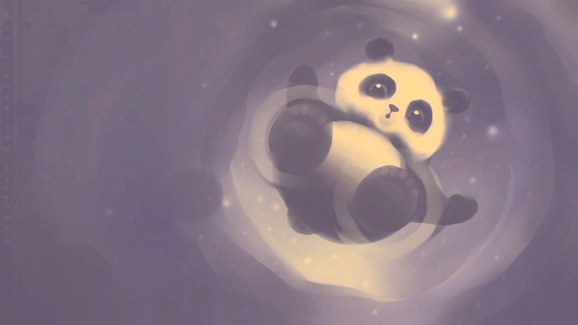 Маленькая панда и лужа обои