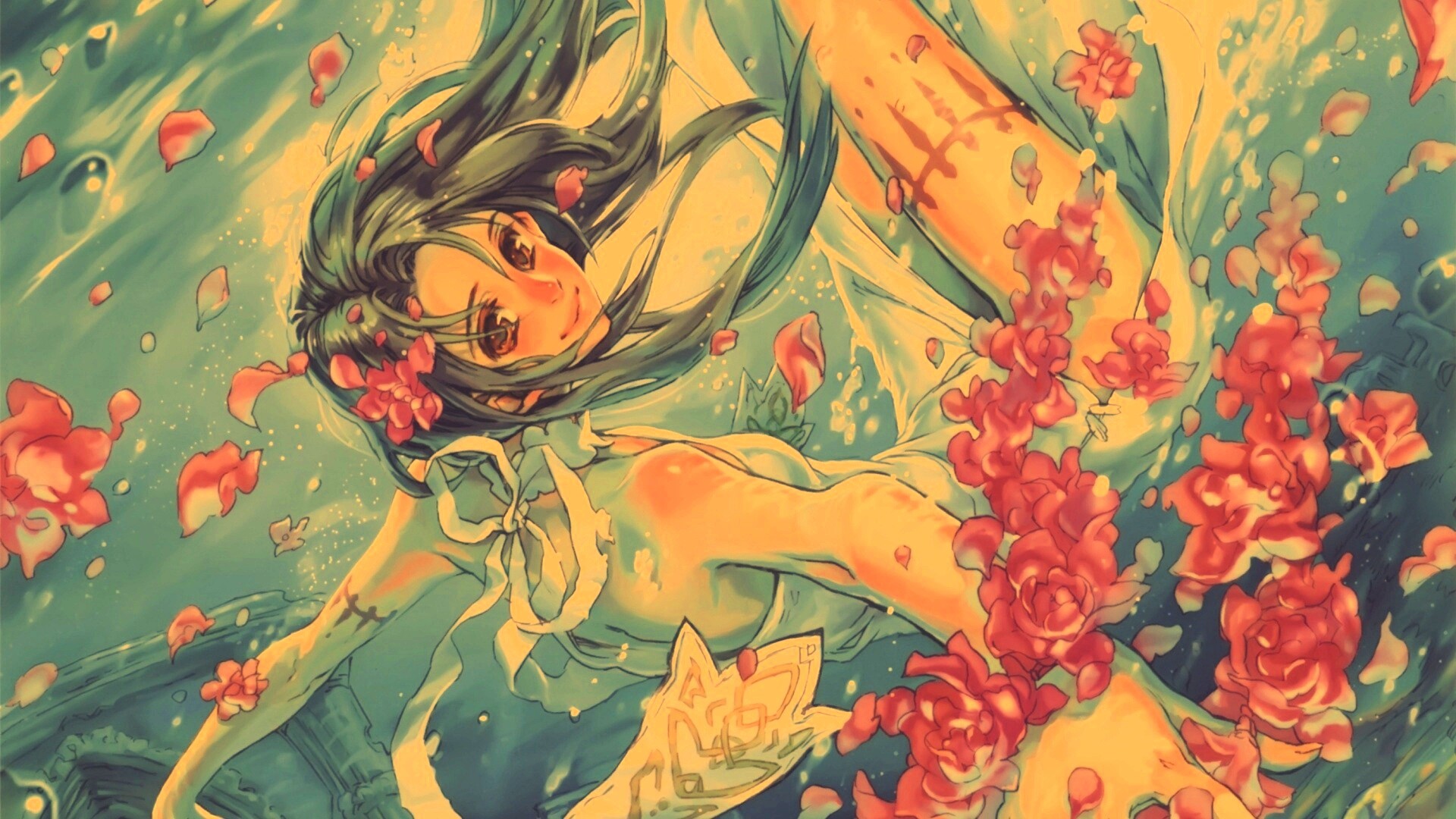 Девушка из аниме под водой обои