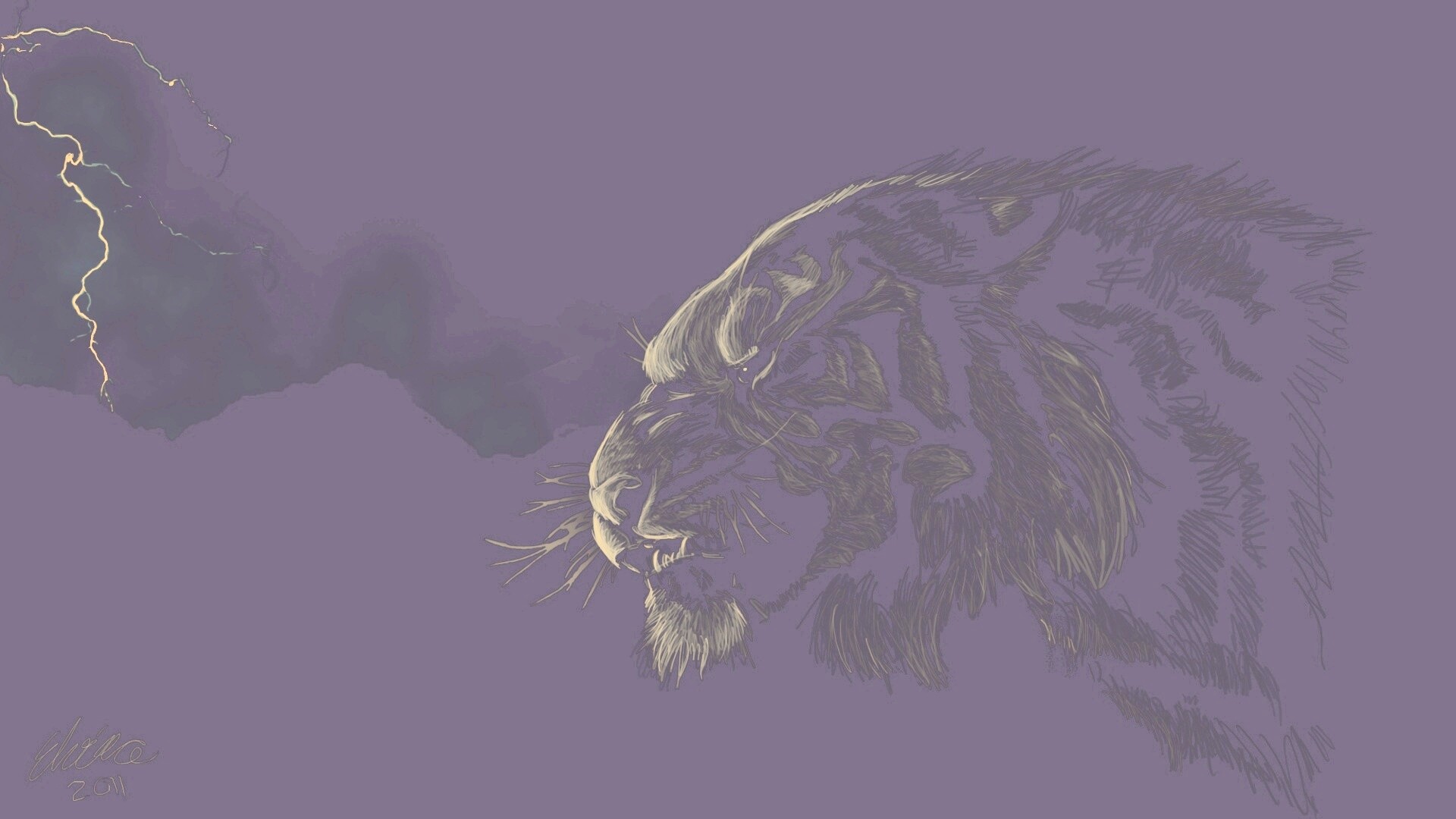 Рисунок грозного тигра обои