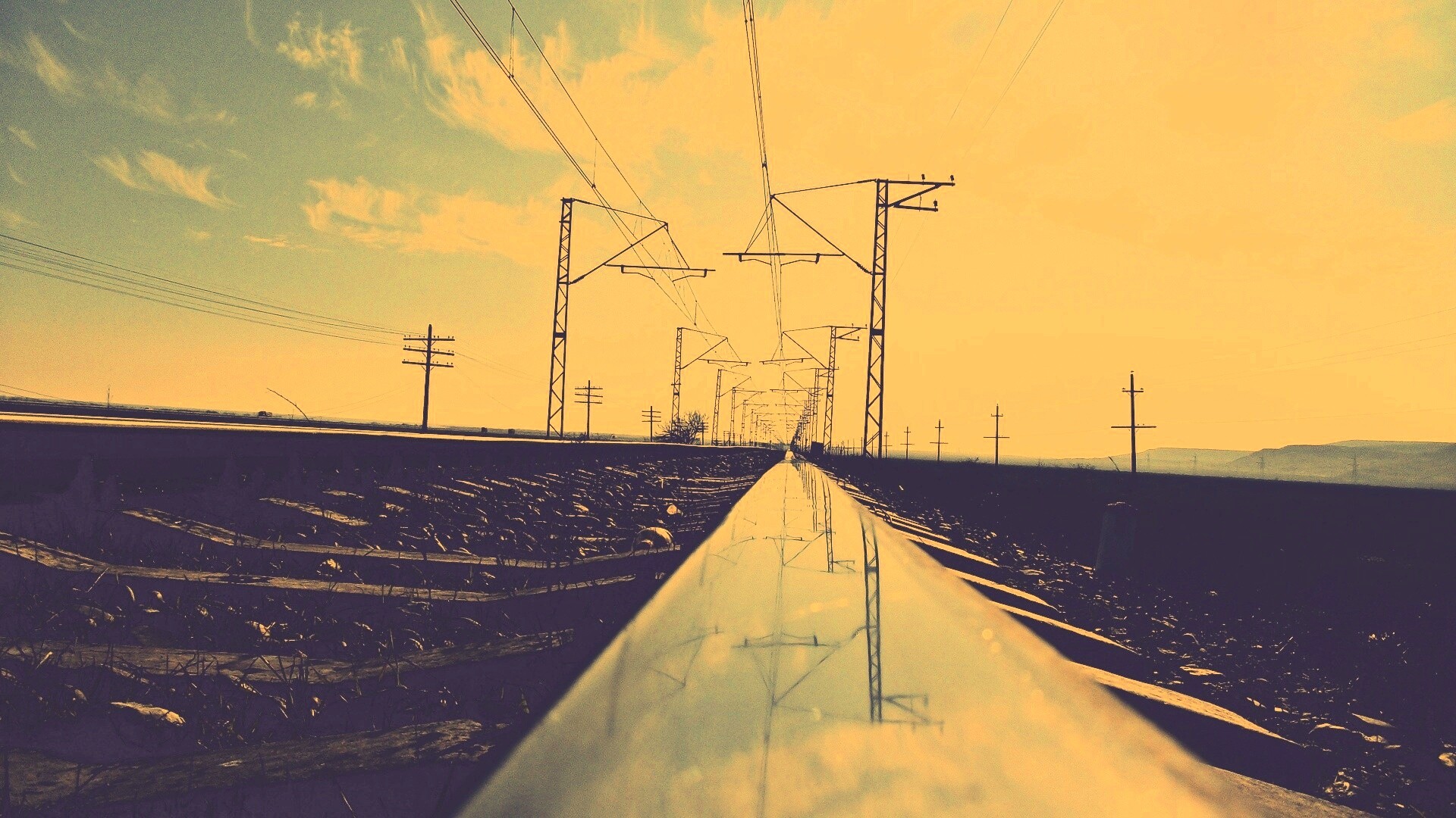 Отражение в рельсе обои