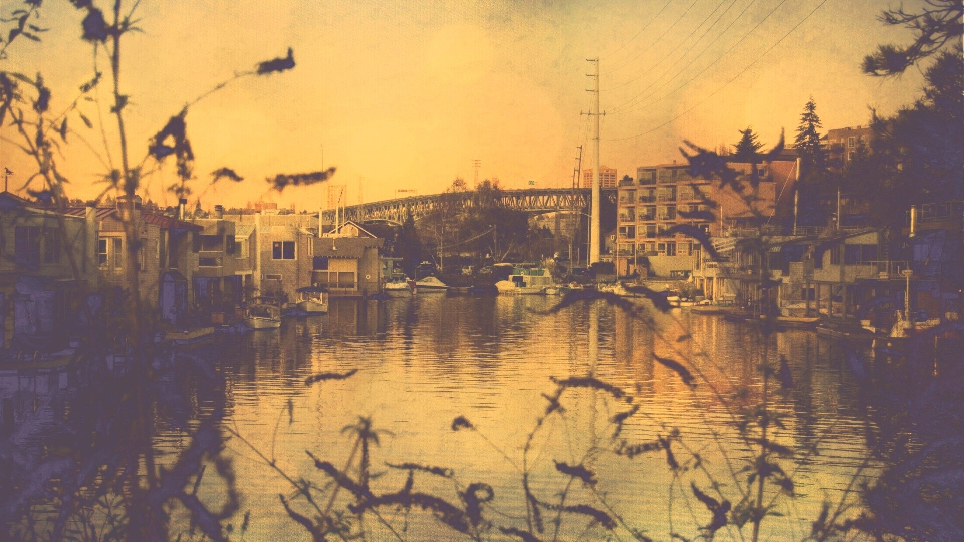 Городок на реке обои