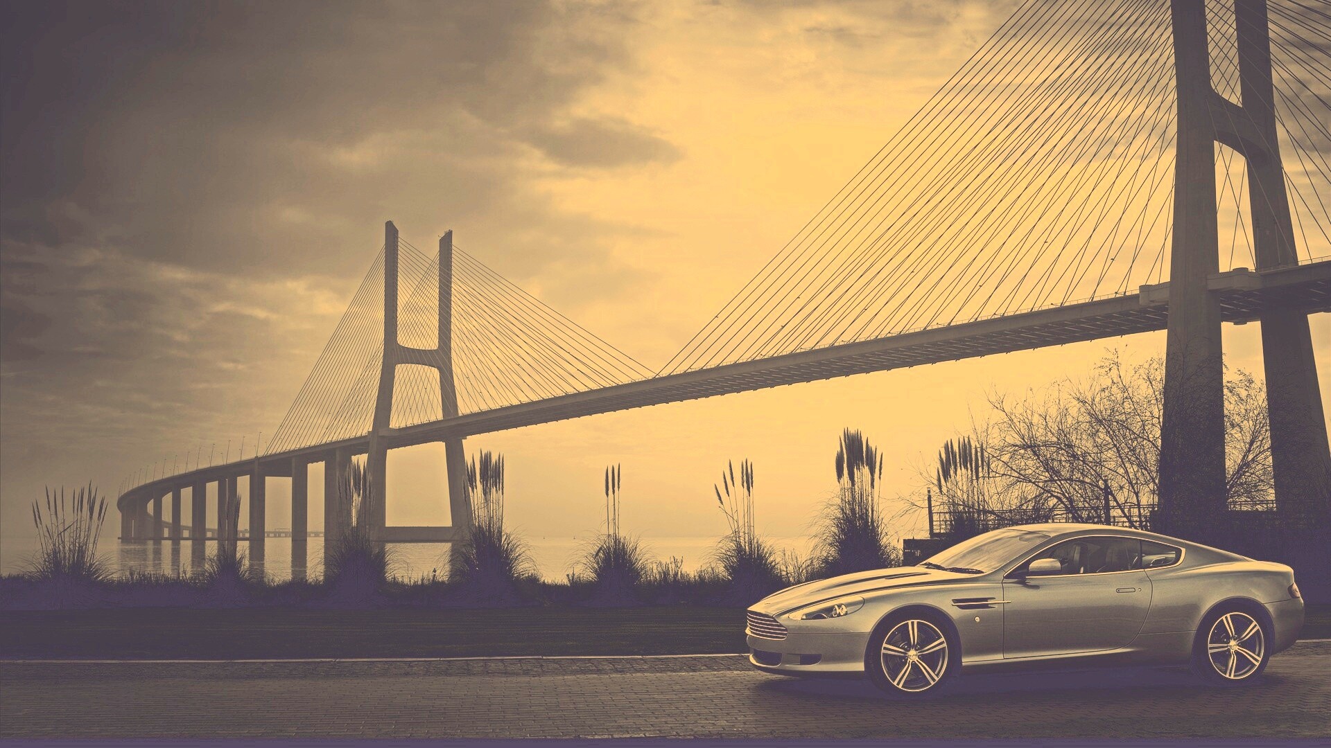 Aston Martin на фоне моста обои