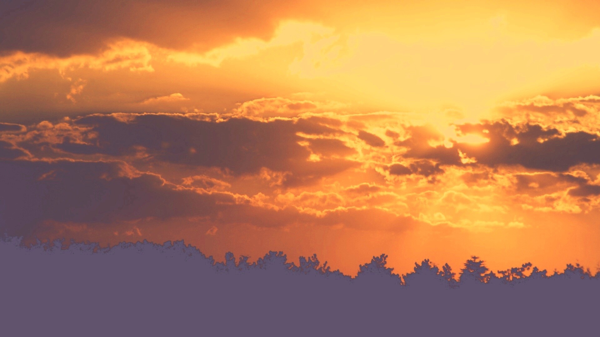 Ярко-оранжевое закатное небо обои