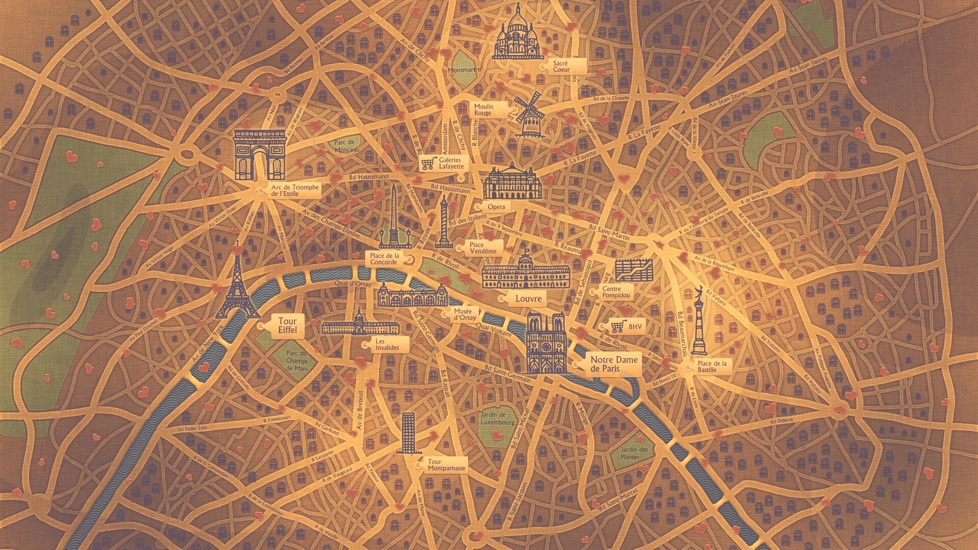 Карта Парижа обои