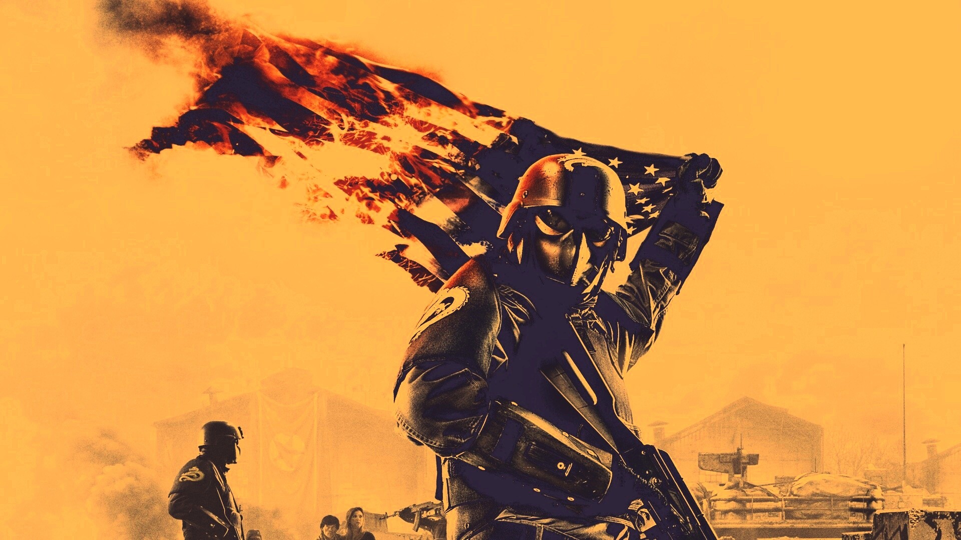 Солдат сжигает американский флаг обои