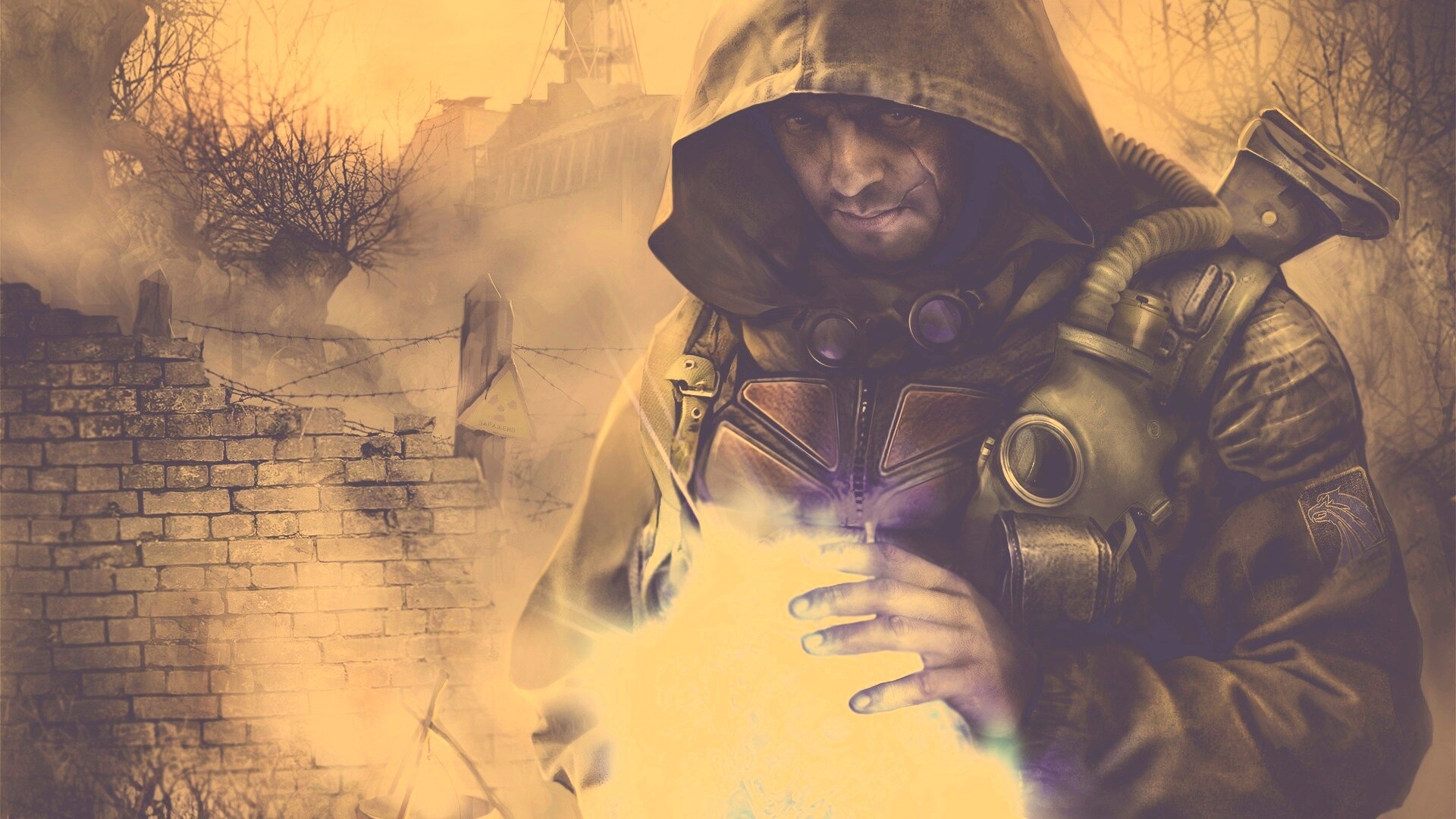 Сталкер с энергетическим артефактом в руках обои