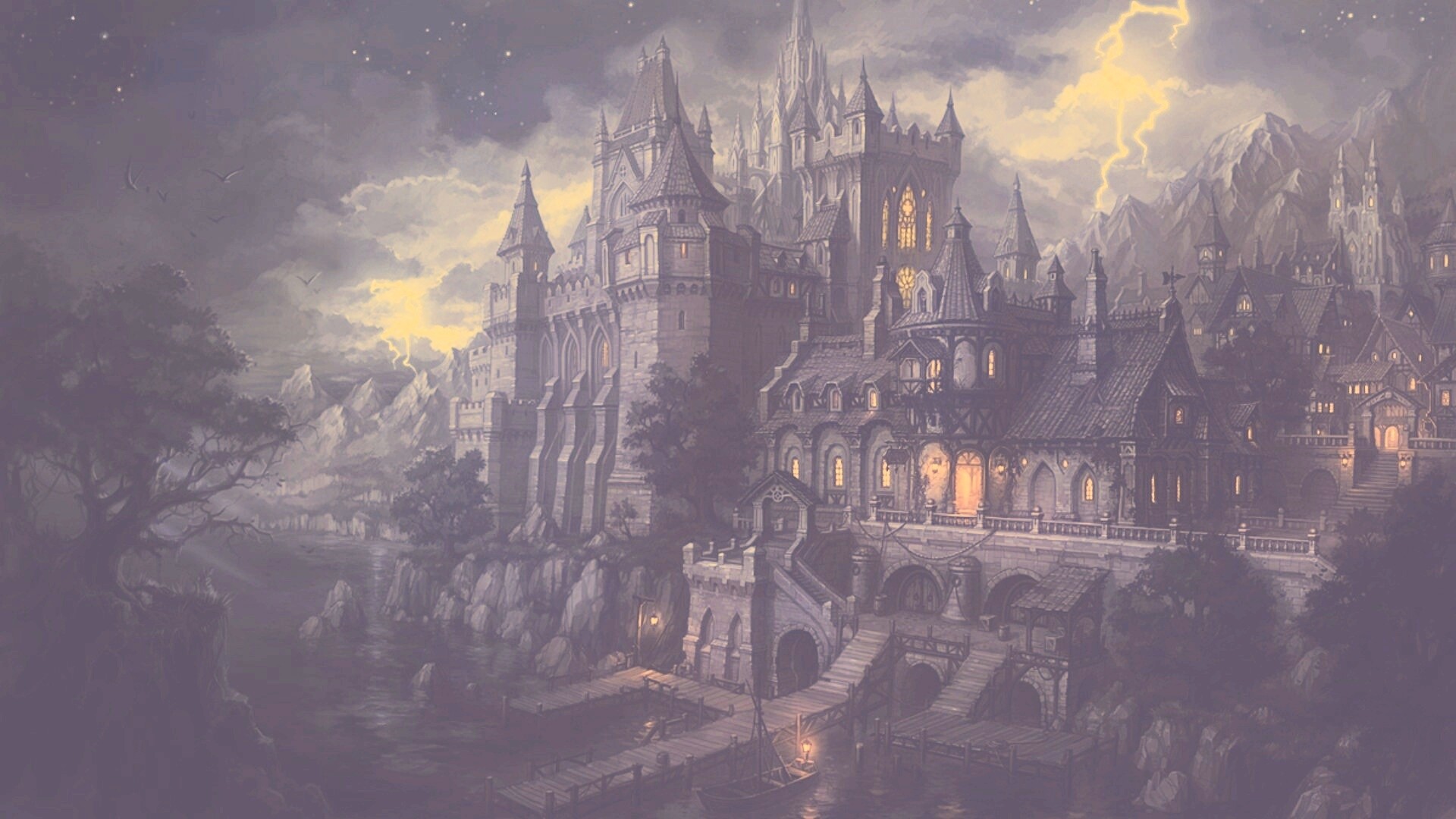 Замок ночью обои