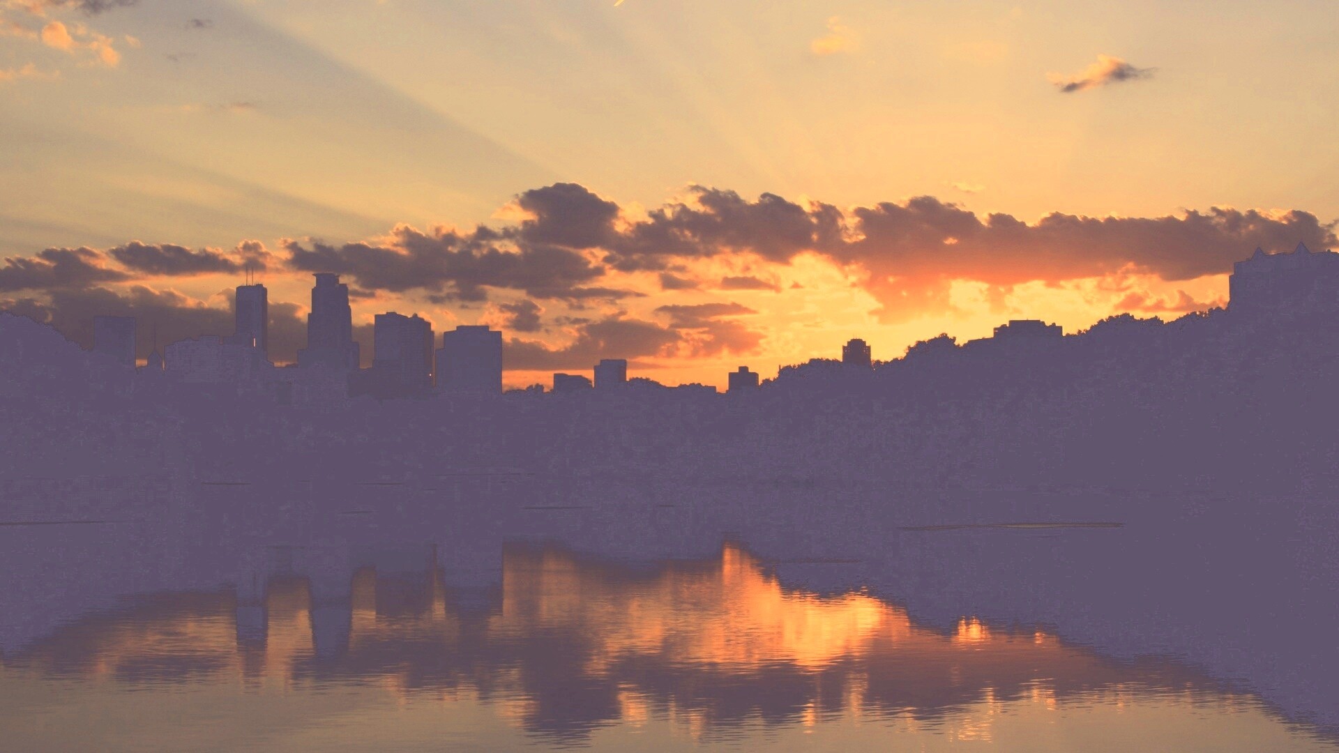 Закат над городом обои