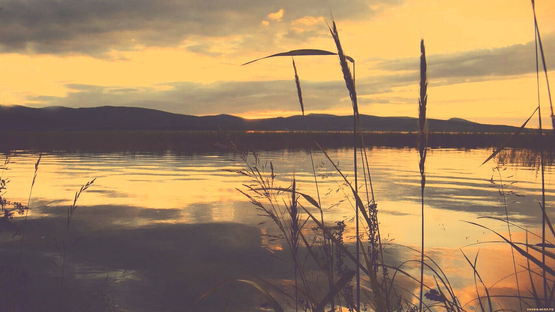 Закат на озере обои