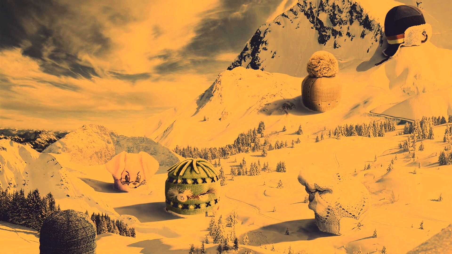 Прикольные шапки на горных вершинах обои