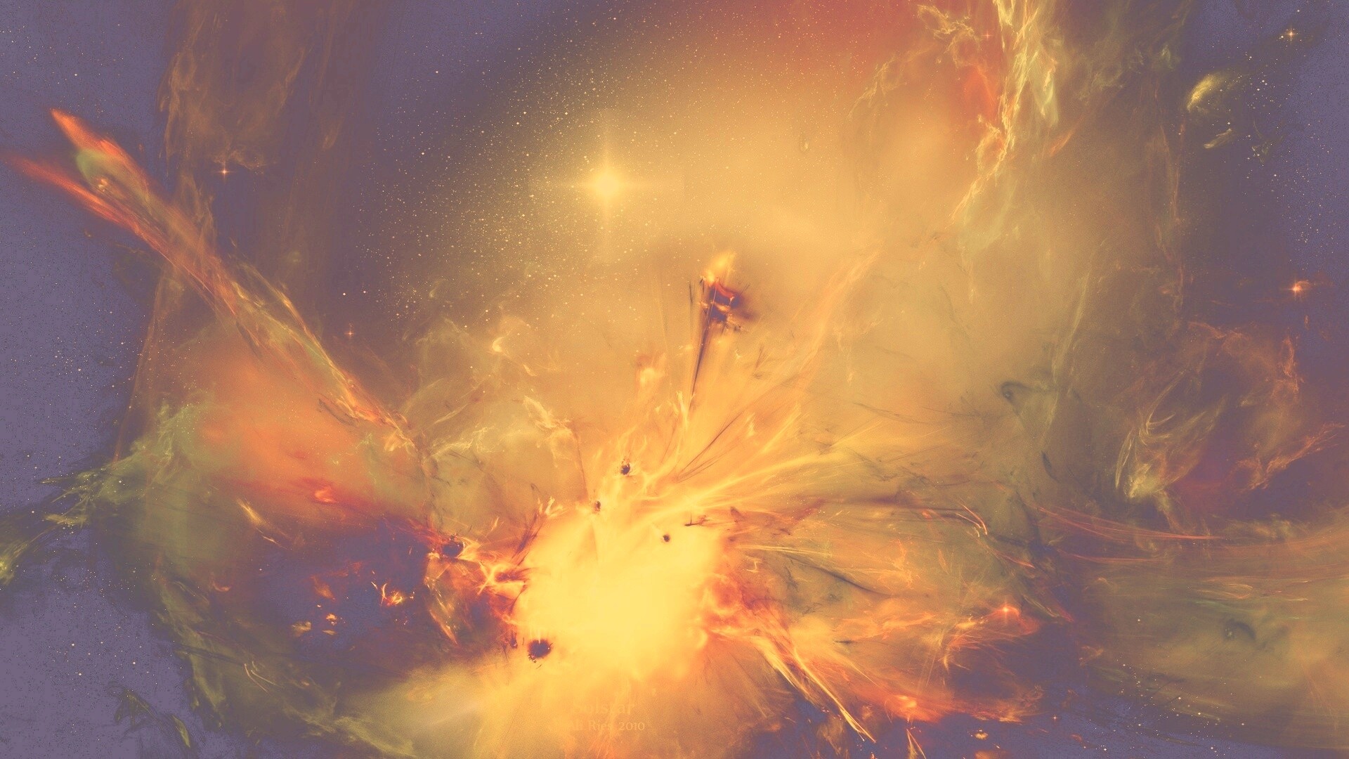 Туманность в красно-жёлтых тонах обои