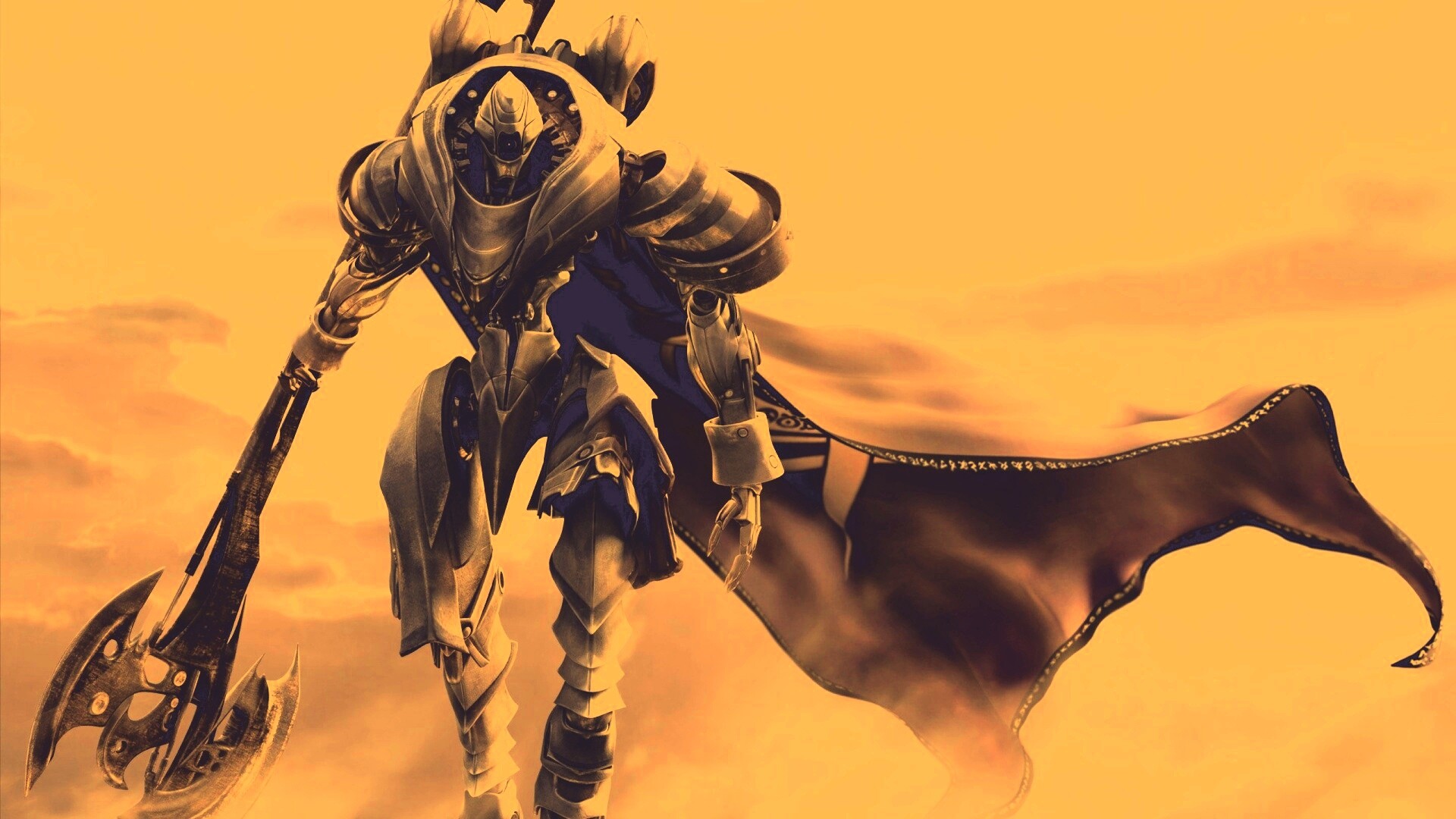 Боевой робот с топором в руке обои