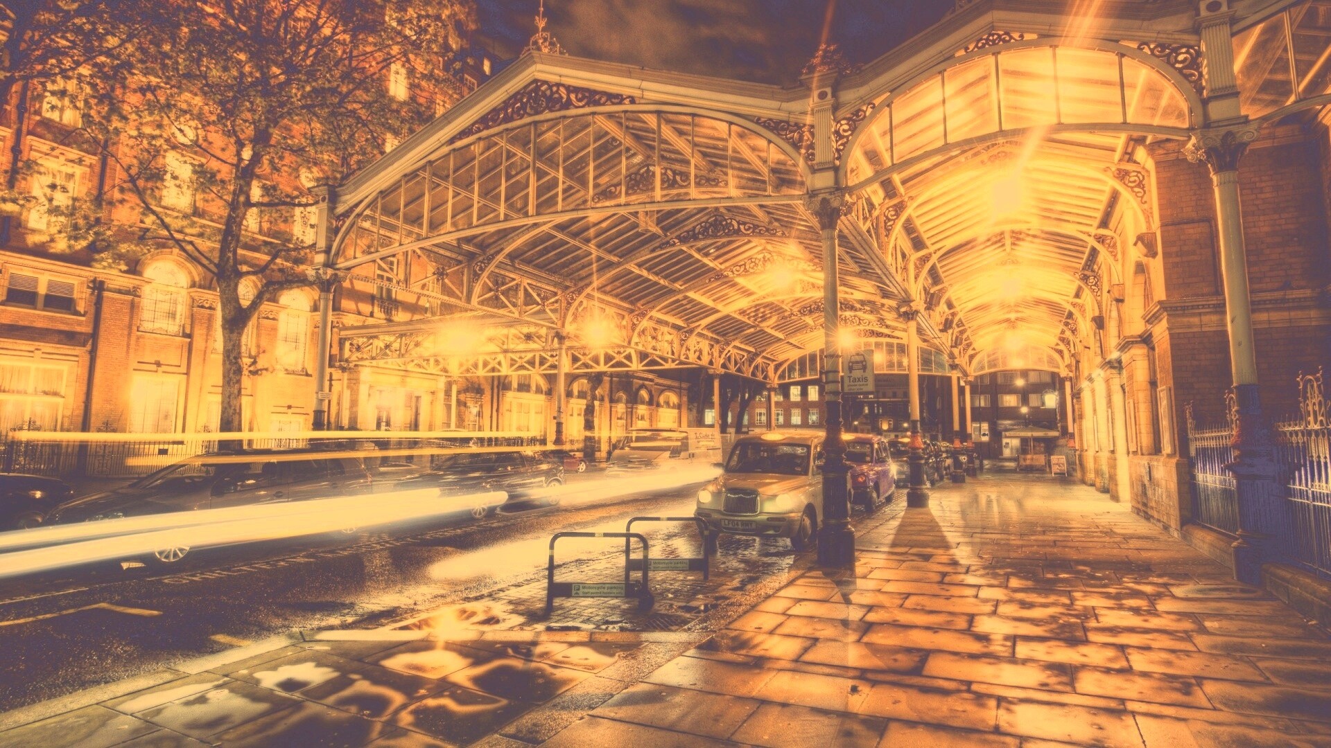 Город под фонарями обои