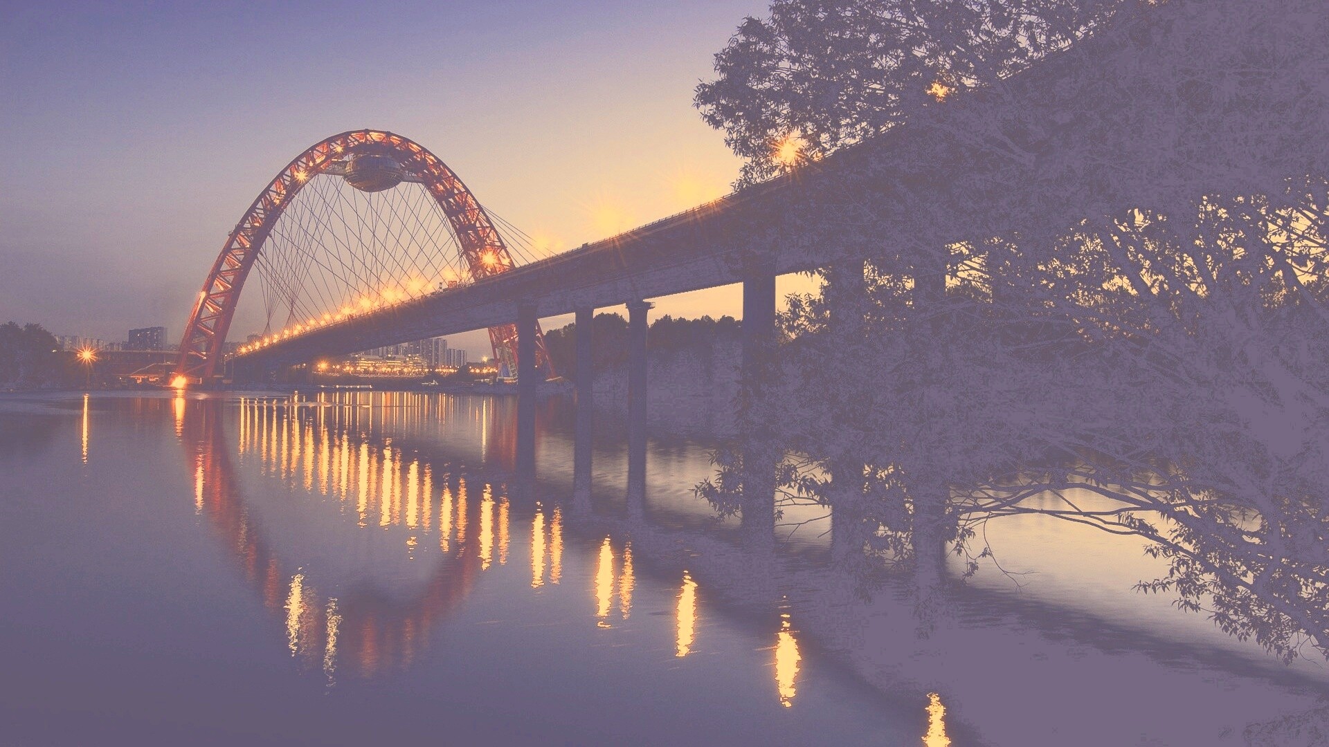 Мост в сумерках обои